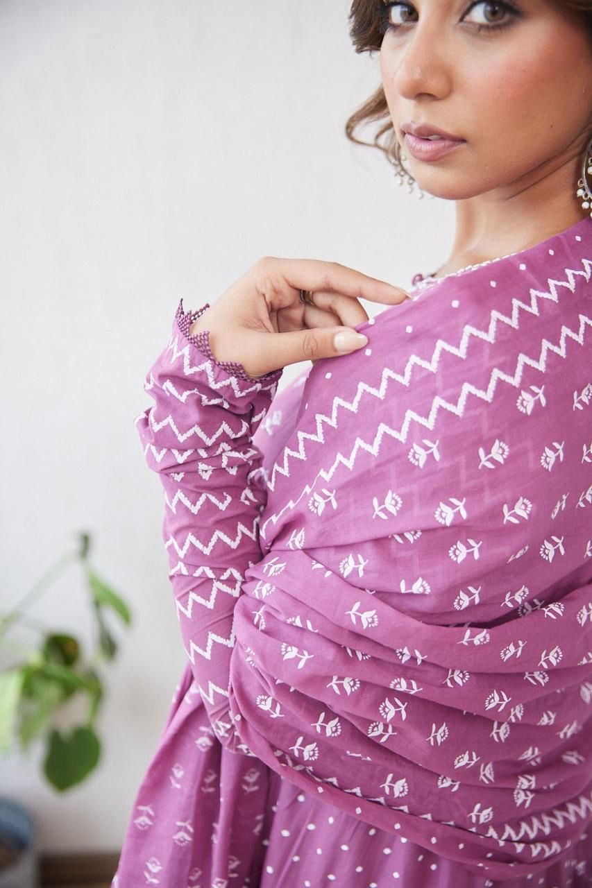 Women's Cotton Printed Anarkali Kurta Set