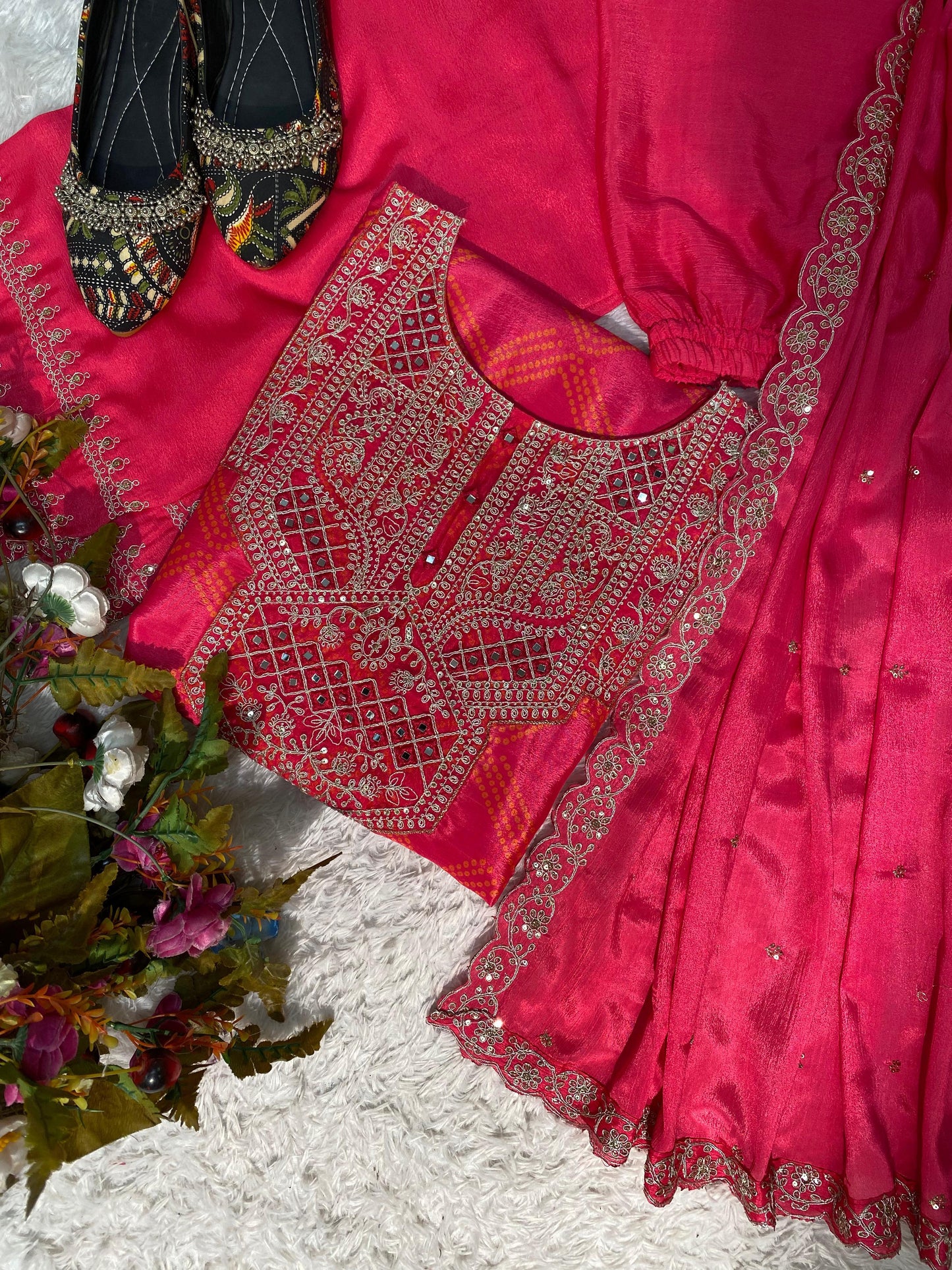 Pure Chinon Silk With Sequins Mirror Work Salwar Suit