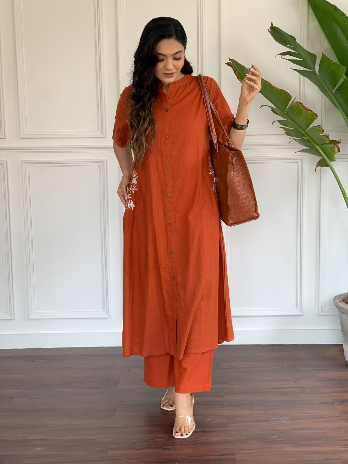 South Cotton Kurta Palazzo Set With Hand Embroidery Work