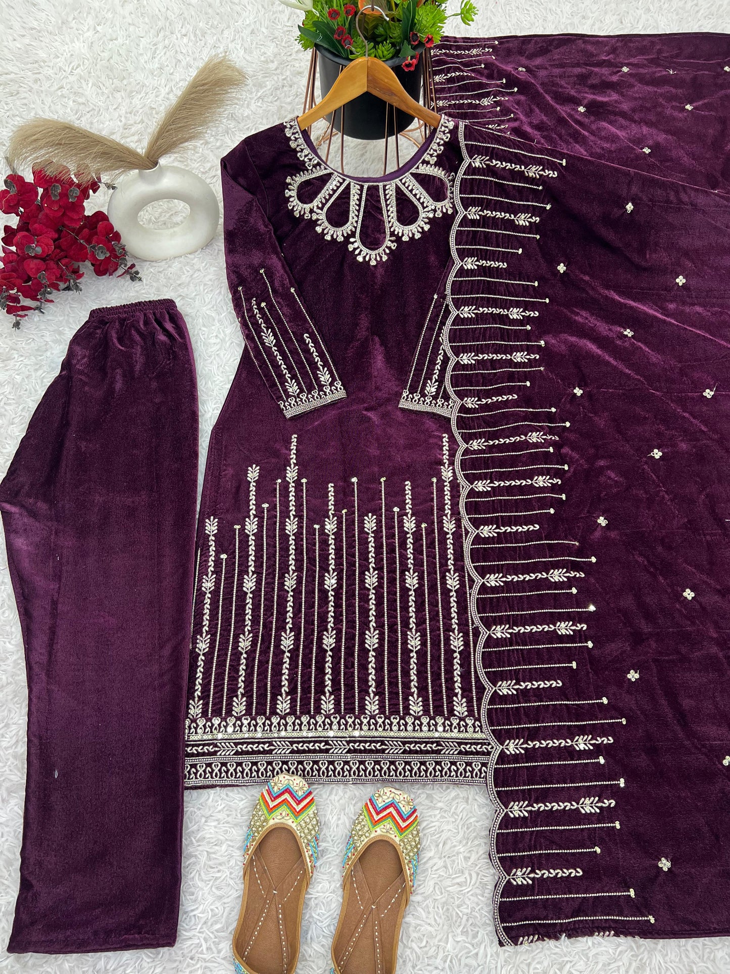 Heavy Viscose Velvet Embroidery Sequence Work Salwar Suit