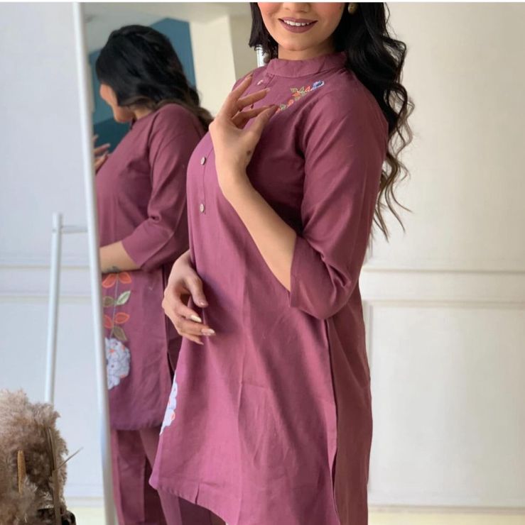 Cotton Co-Ord Set With Hand Embroidery Work