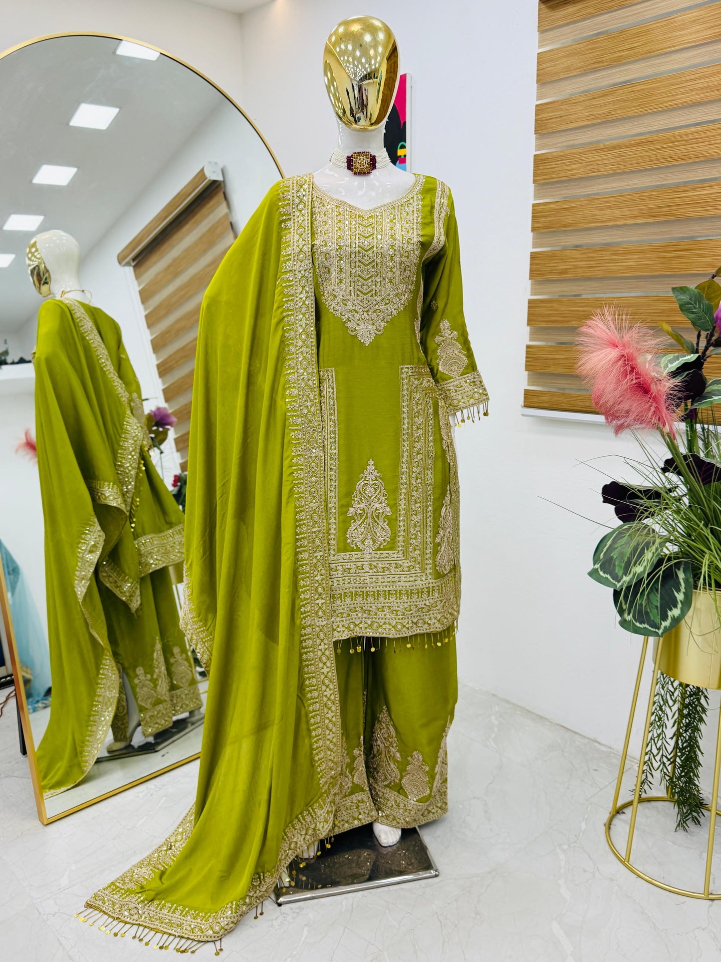 Chinon Embroidered With Sequince Work Salwar Suit