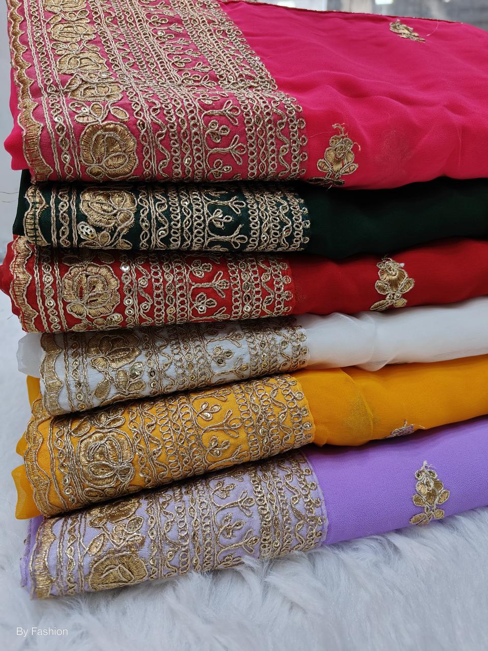 Embroidered Work Georgette Saree With Blouse