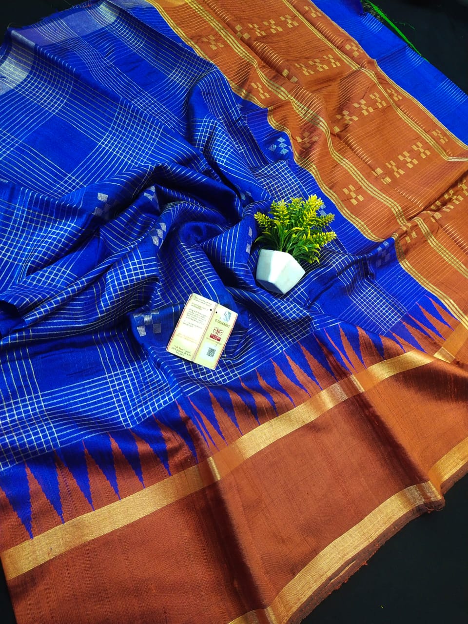 Pure Raw Silk Chhattisgarh Handloom Temple Border Design Saree