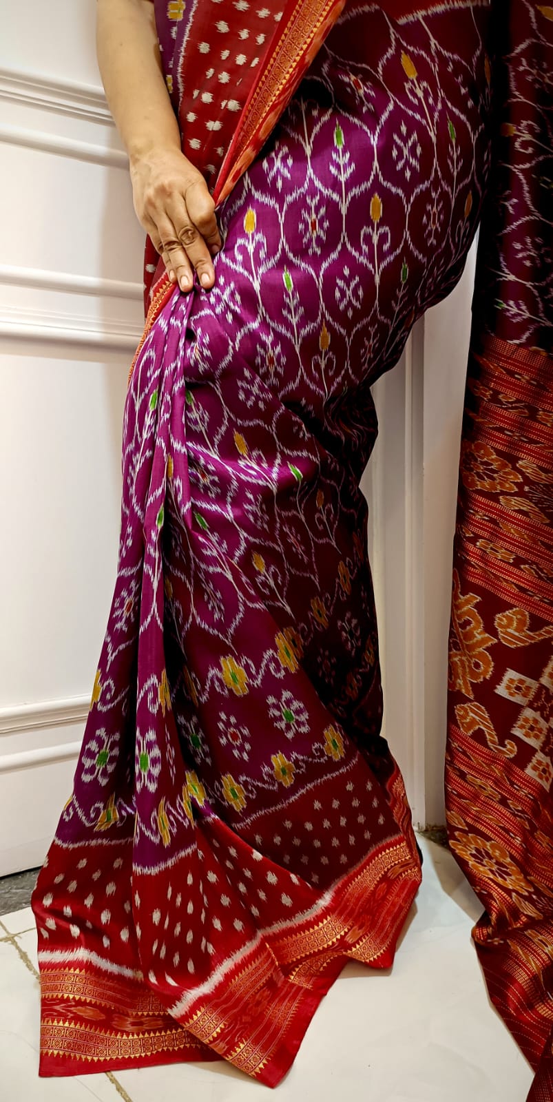 Light Purple With Red Combination Khandua Silk Saree 3 Ply Mulberry Silk