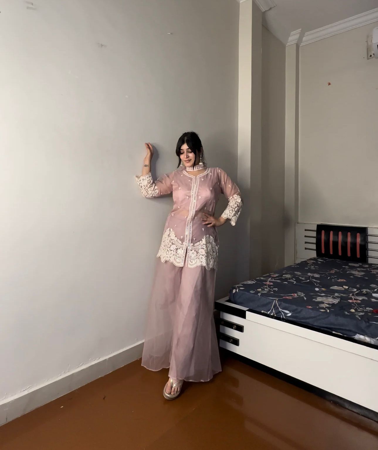 Indo-Western Soft Organza With Sequence Work Palazzo Suit