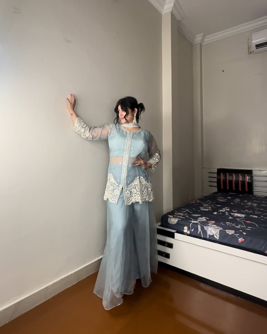 Indo-Western Soft Organza With Sequence Work Palazzo Suit