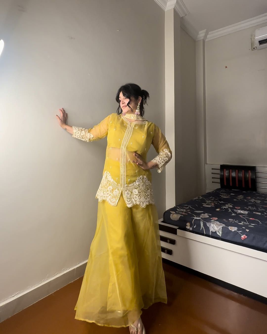 Indo-Western Soft Organza With Sequence Work Palazzo Suit