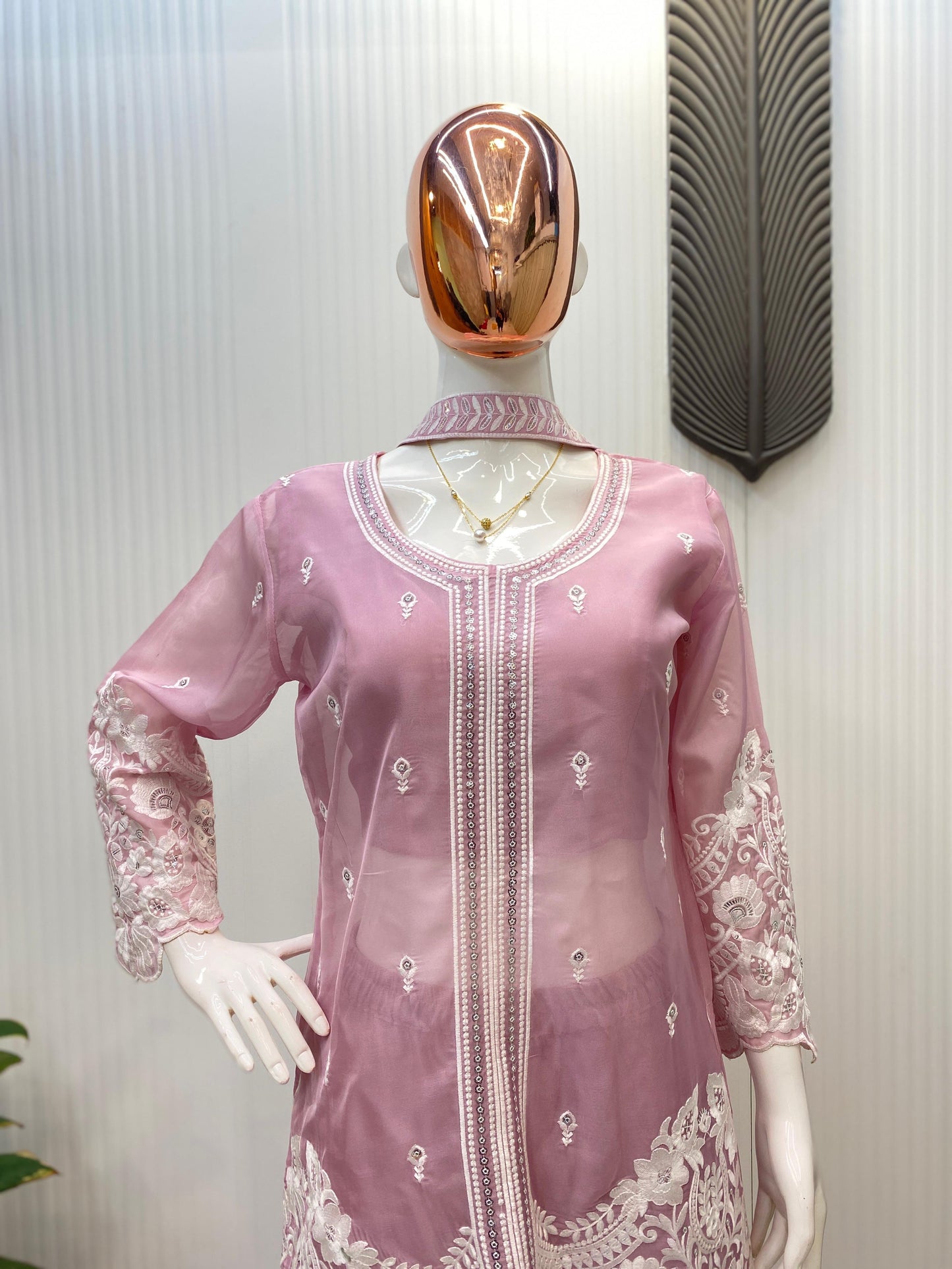 Indo-Western Soft Organza With Sequence Work Palazzo Suit