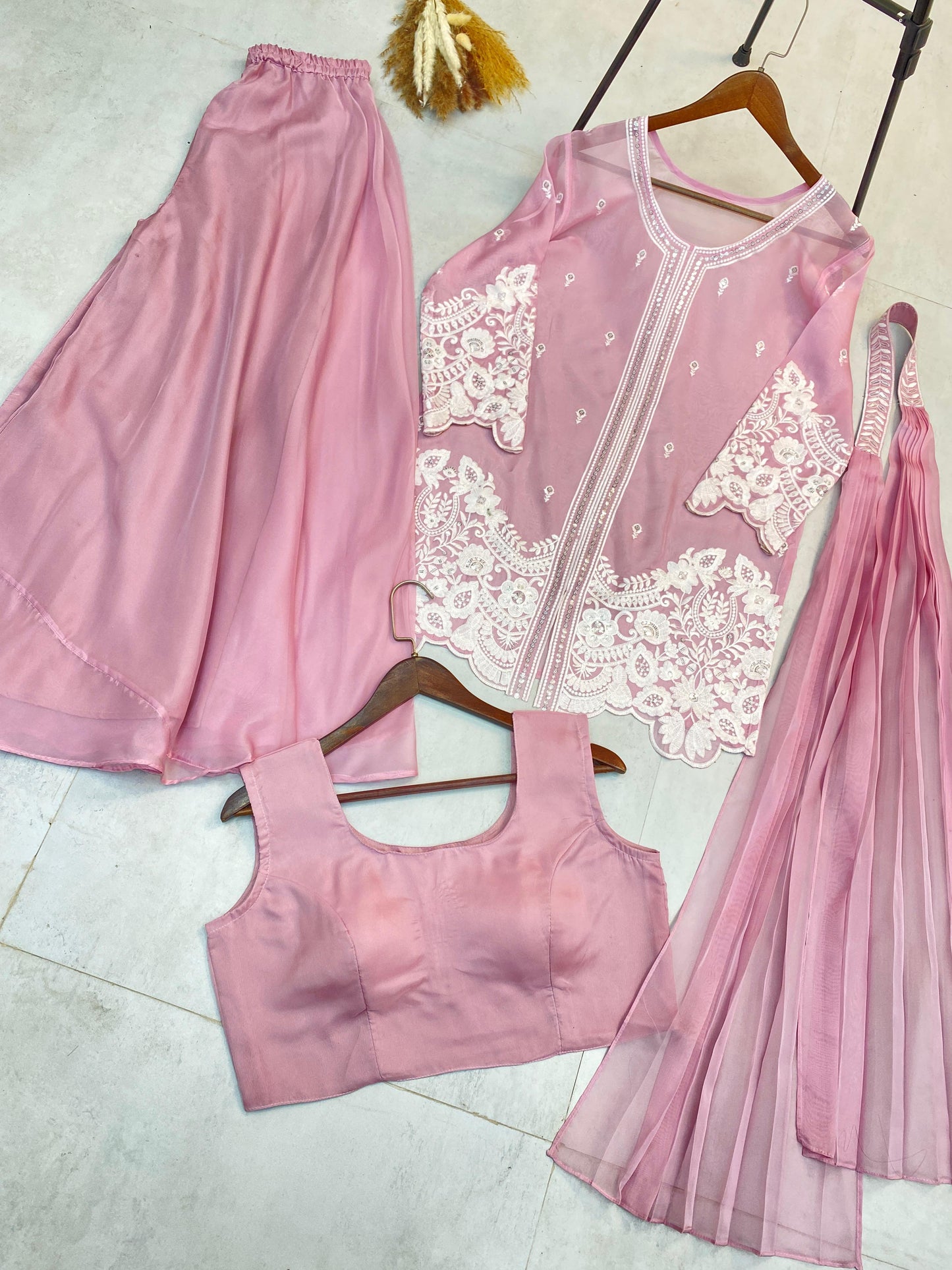 Indo-Western Soft Organza With Sequence Work Palazzo Suit