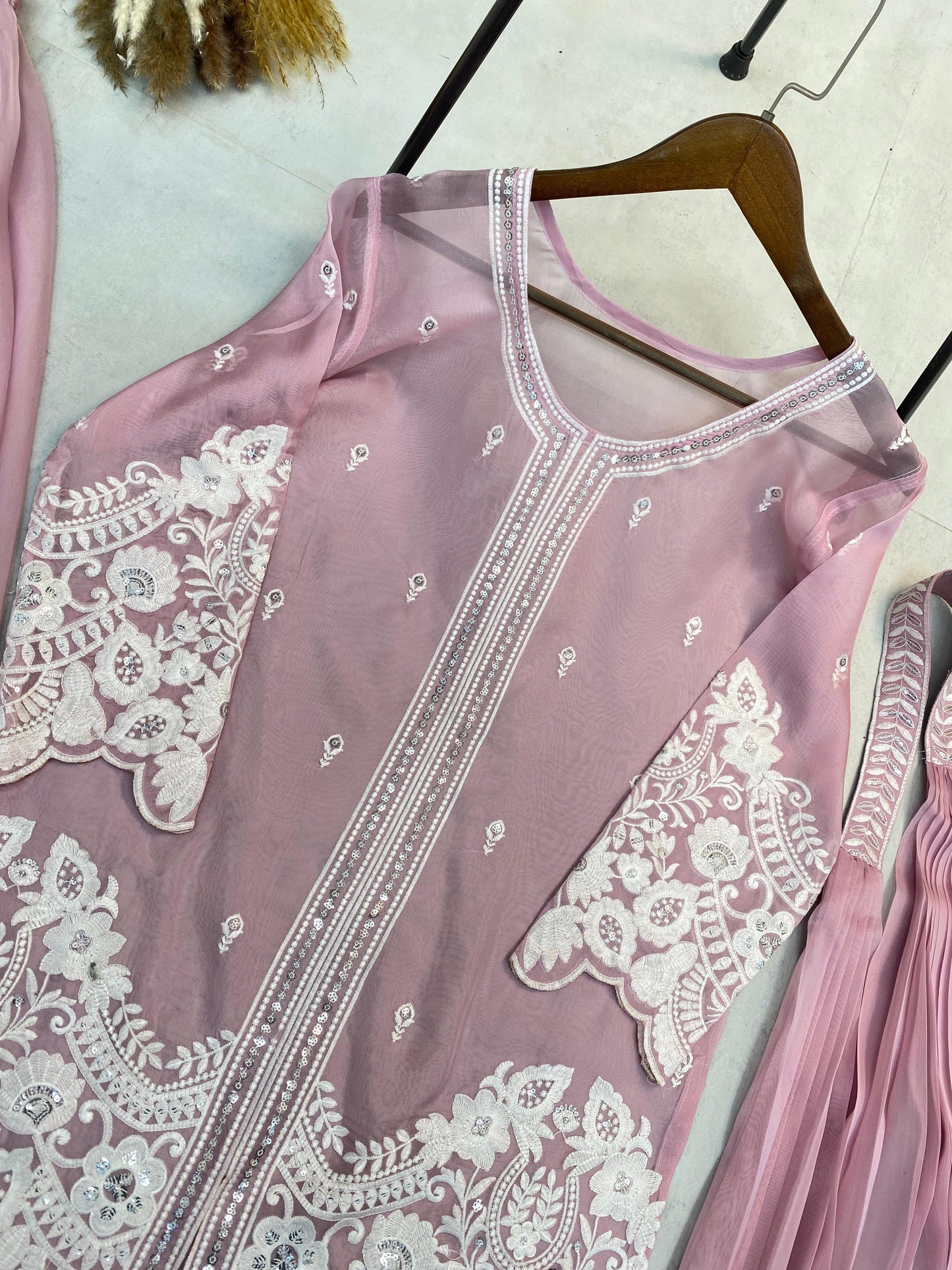 Indo-Western Soft Organza With Sequence Work Palazzo Suit