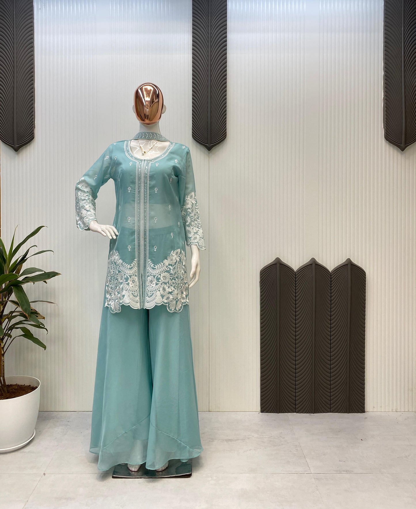 Indo-Western Soft Organza With Sequence Work Palazzo Suit