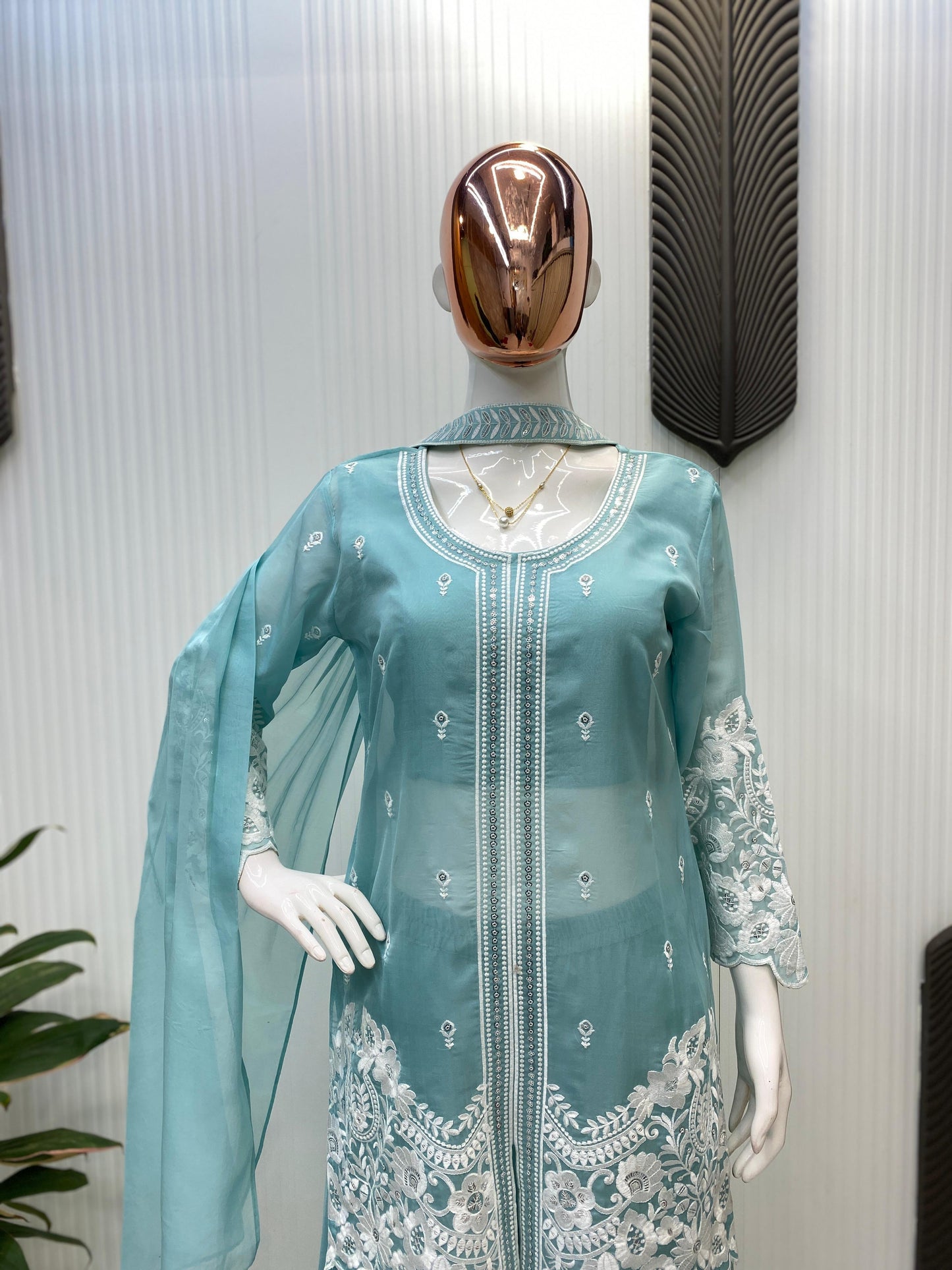 Indo-Western Soft Organza With Sequence Work Palazzo Suit