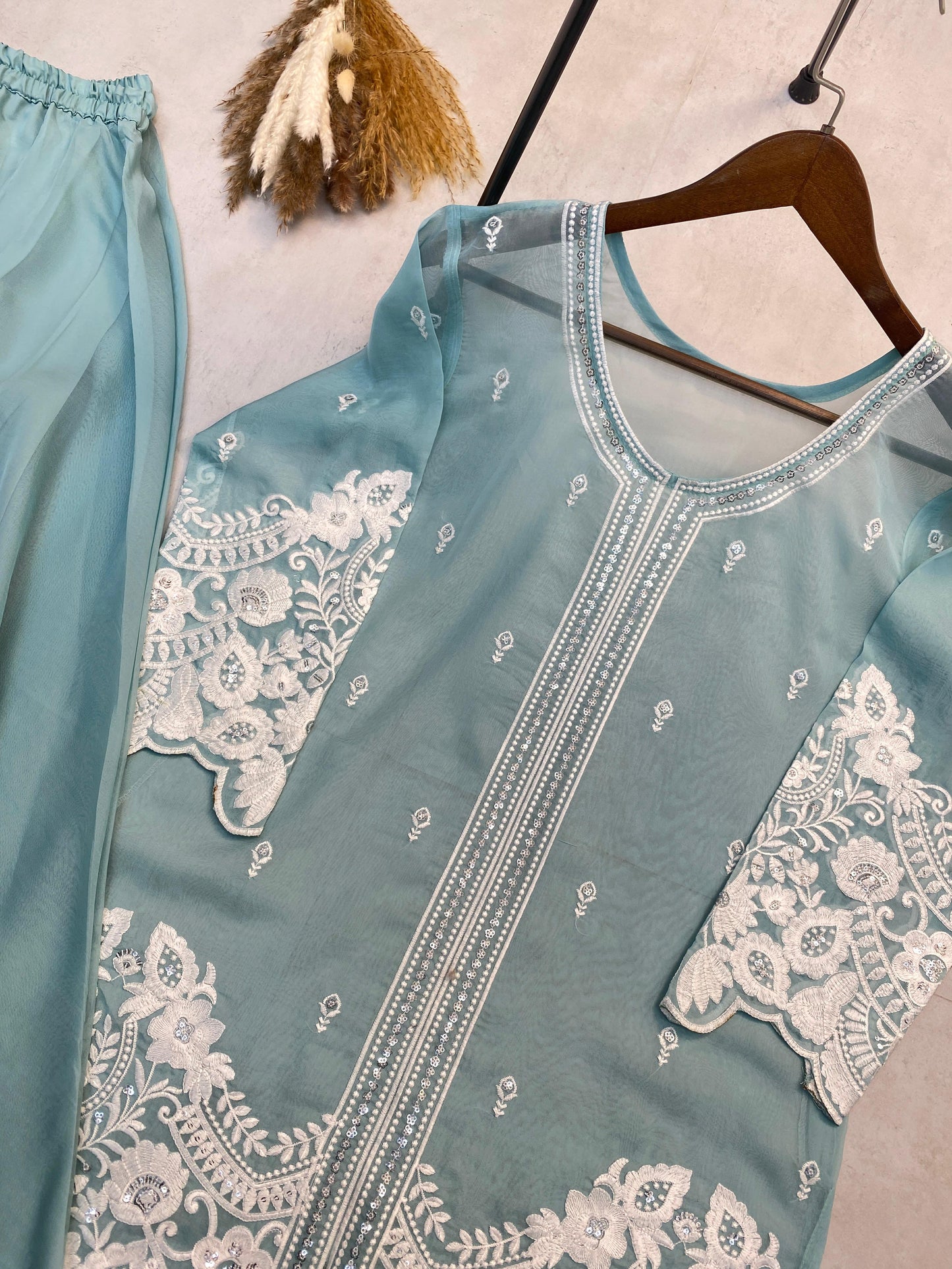 Indo-Western Soft Organza With Sequence Work Palazzo Suit