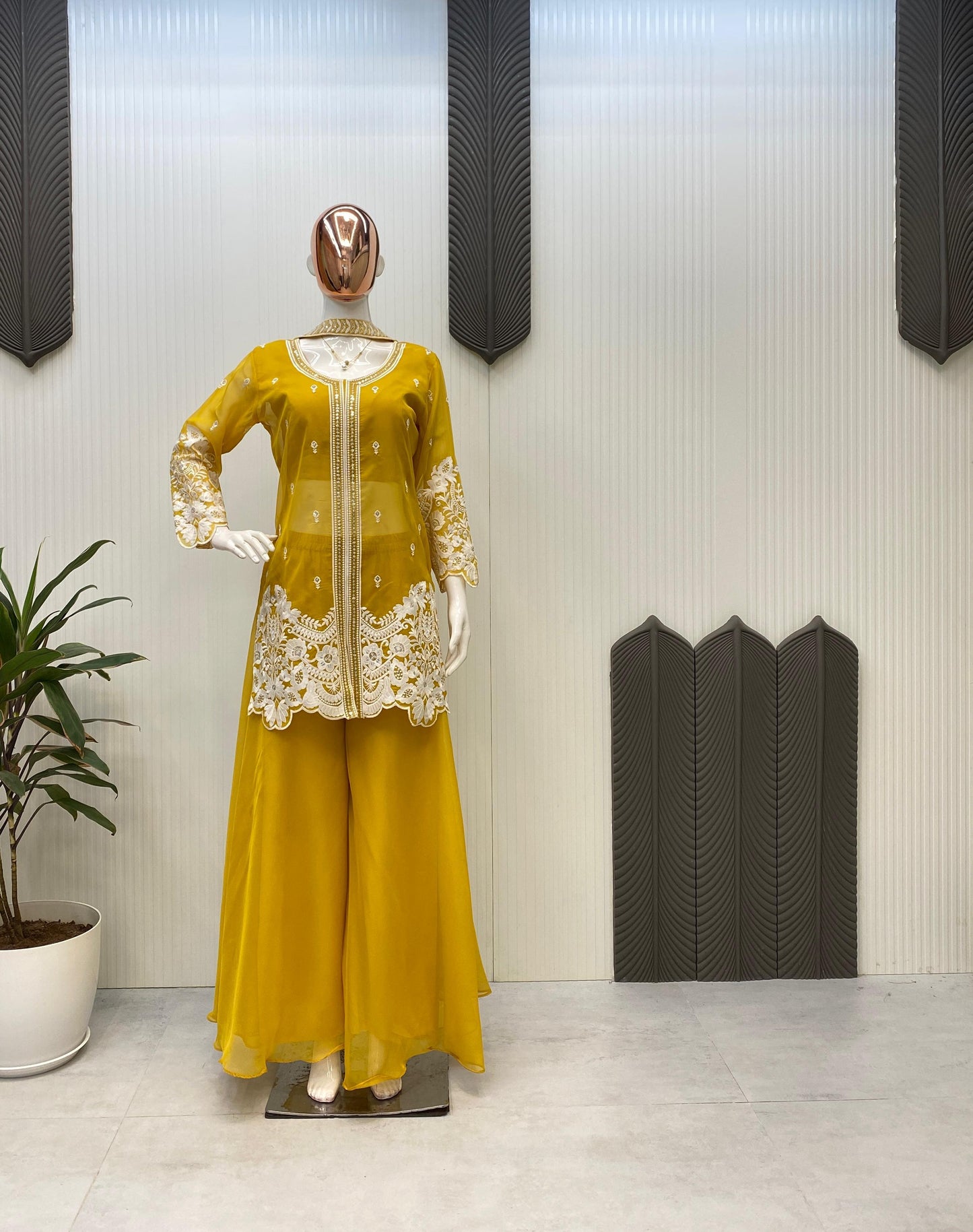 Indo-Western Soft Organza With Sequence Work Palazzo Suit