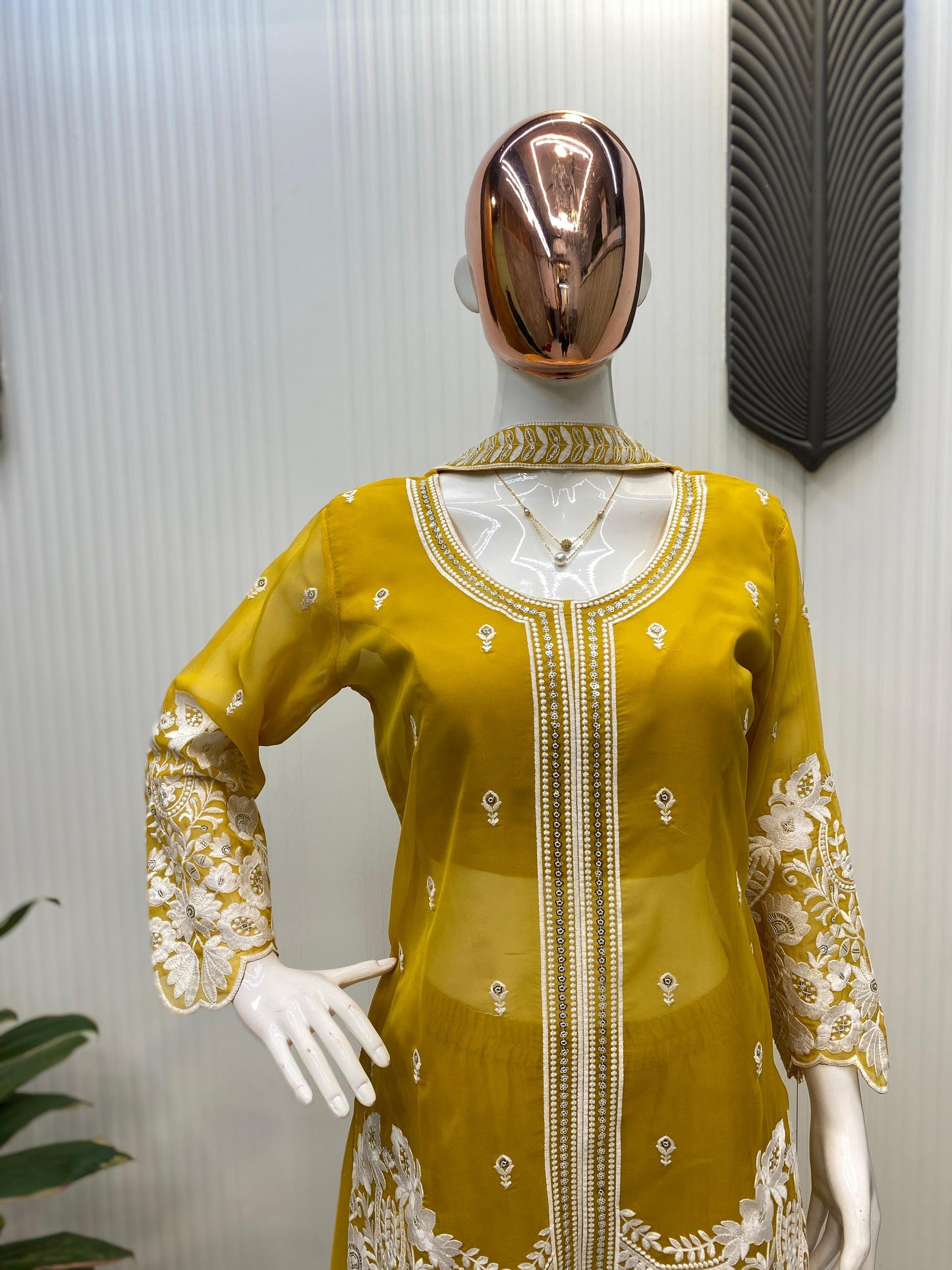 Indo-Western Soft Organza With Sequence Work Palazzo Suit
