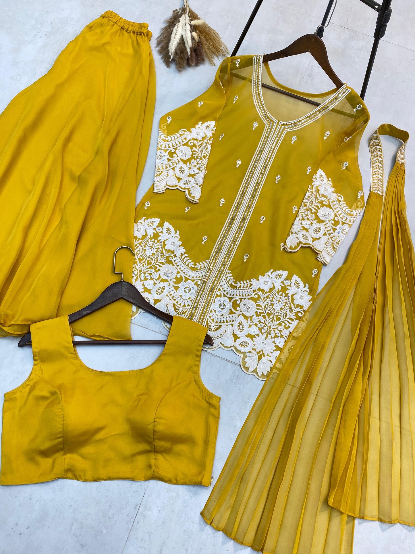Indo-Western Soft Organza With Sequence Work Palazzo Suit