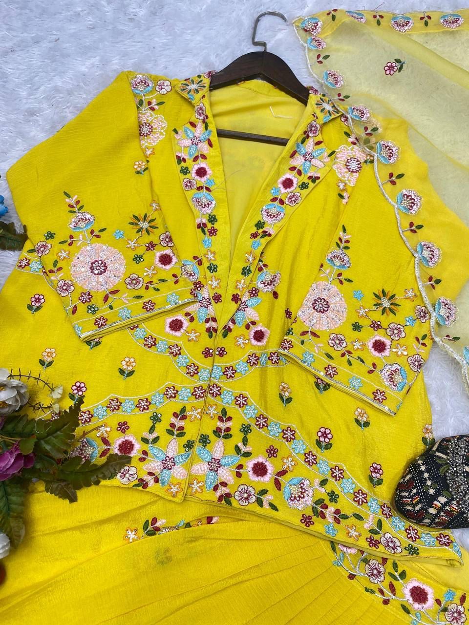Western Style Multi Thread With Sequence Work Sharara Suit