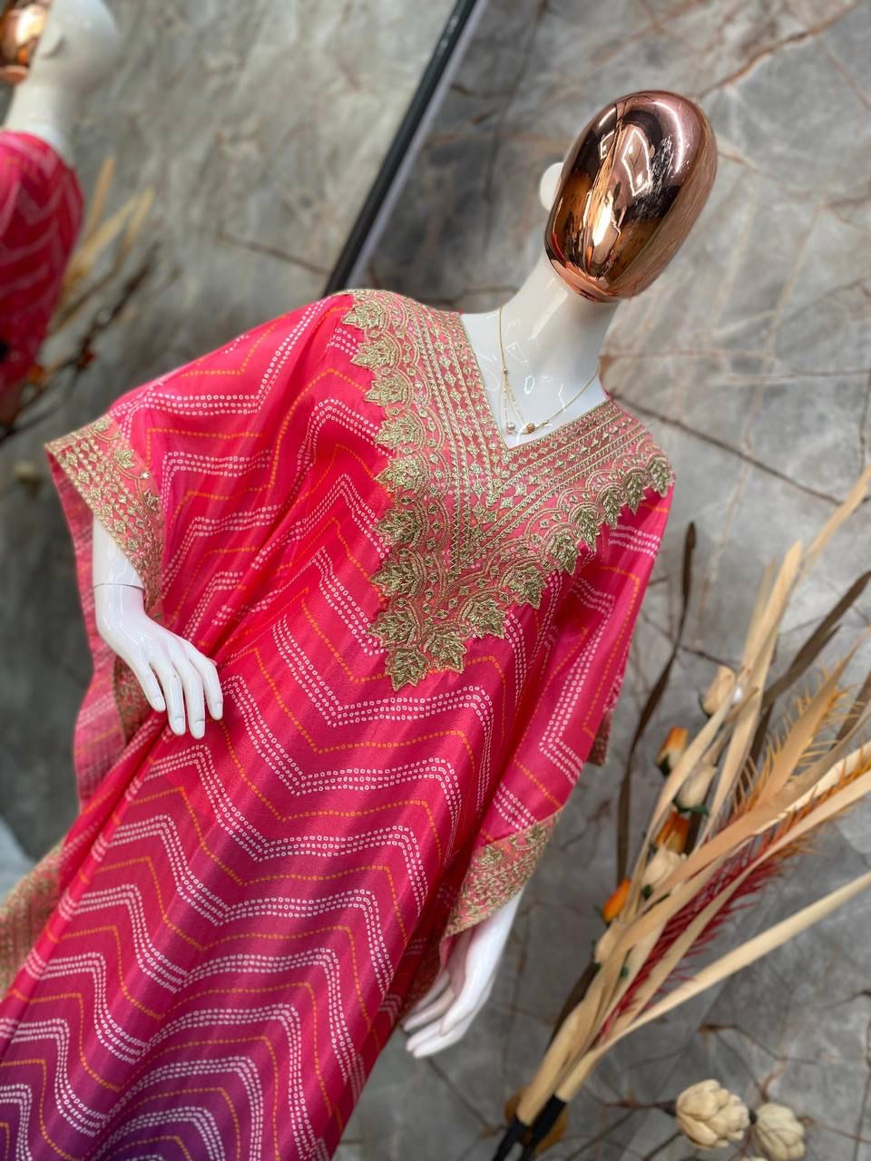 Bandhani Print With Sequence Embroidery Work Kaftan