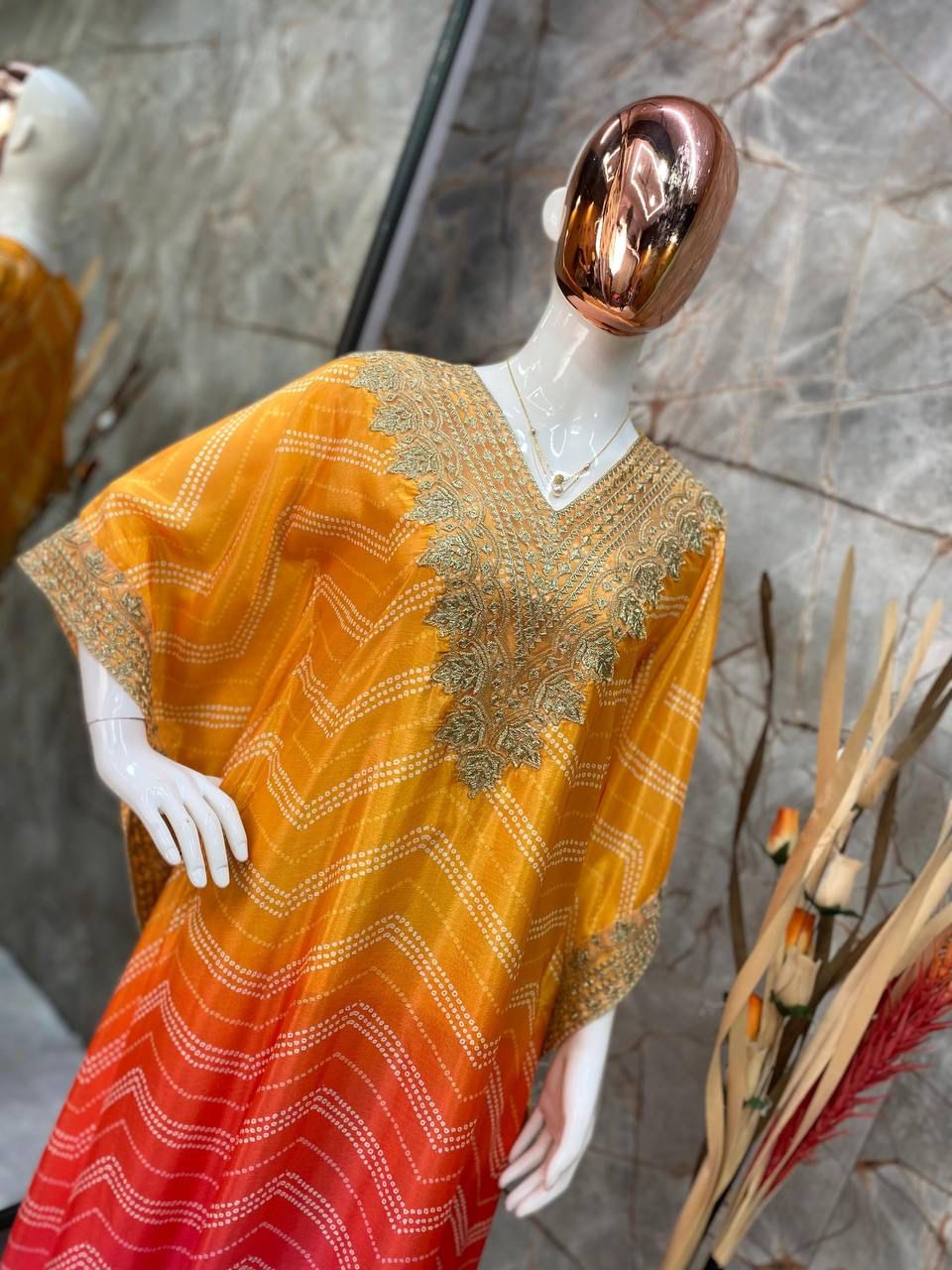 Bandhani Print With Sequence Embroidery Work Kaftan