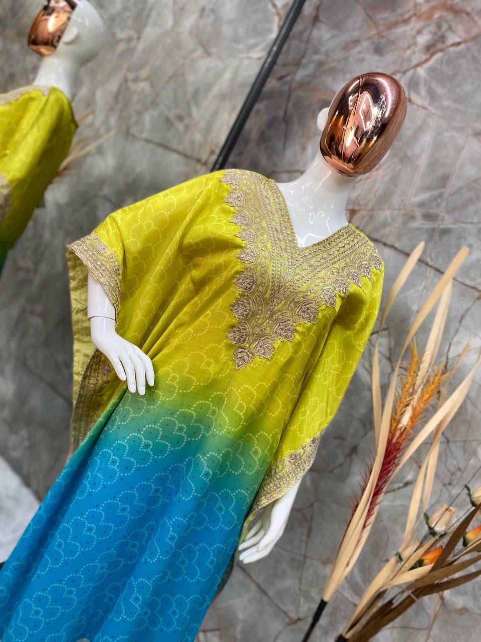 Bandhani Print With Sequence Embroidery Work Kaftan