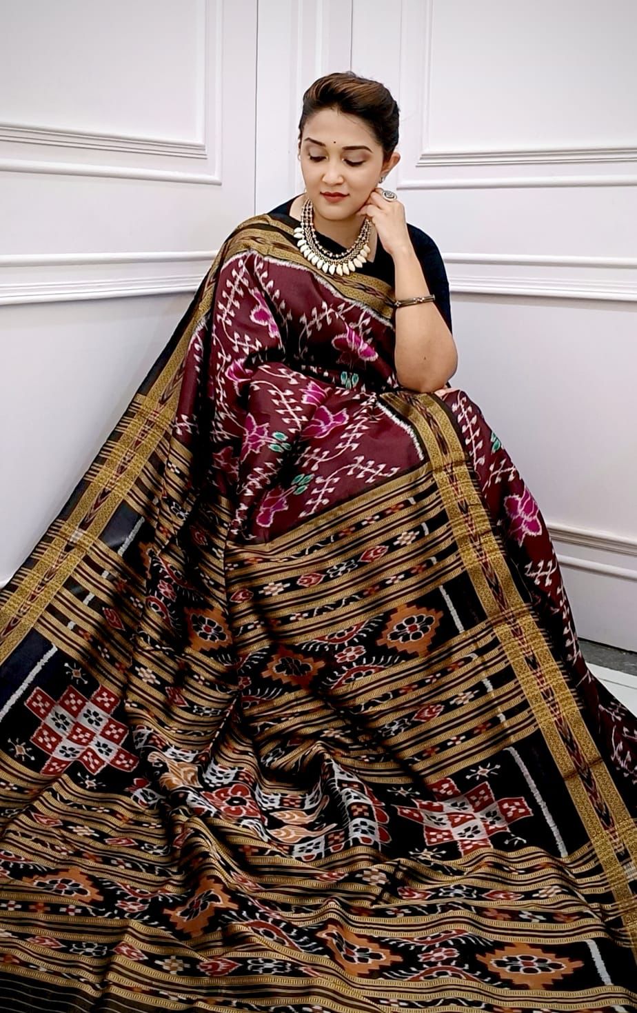 Coffee With Black Lotus Tarabali Khandua Silk Saree
