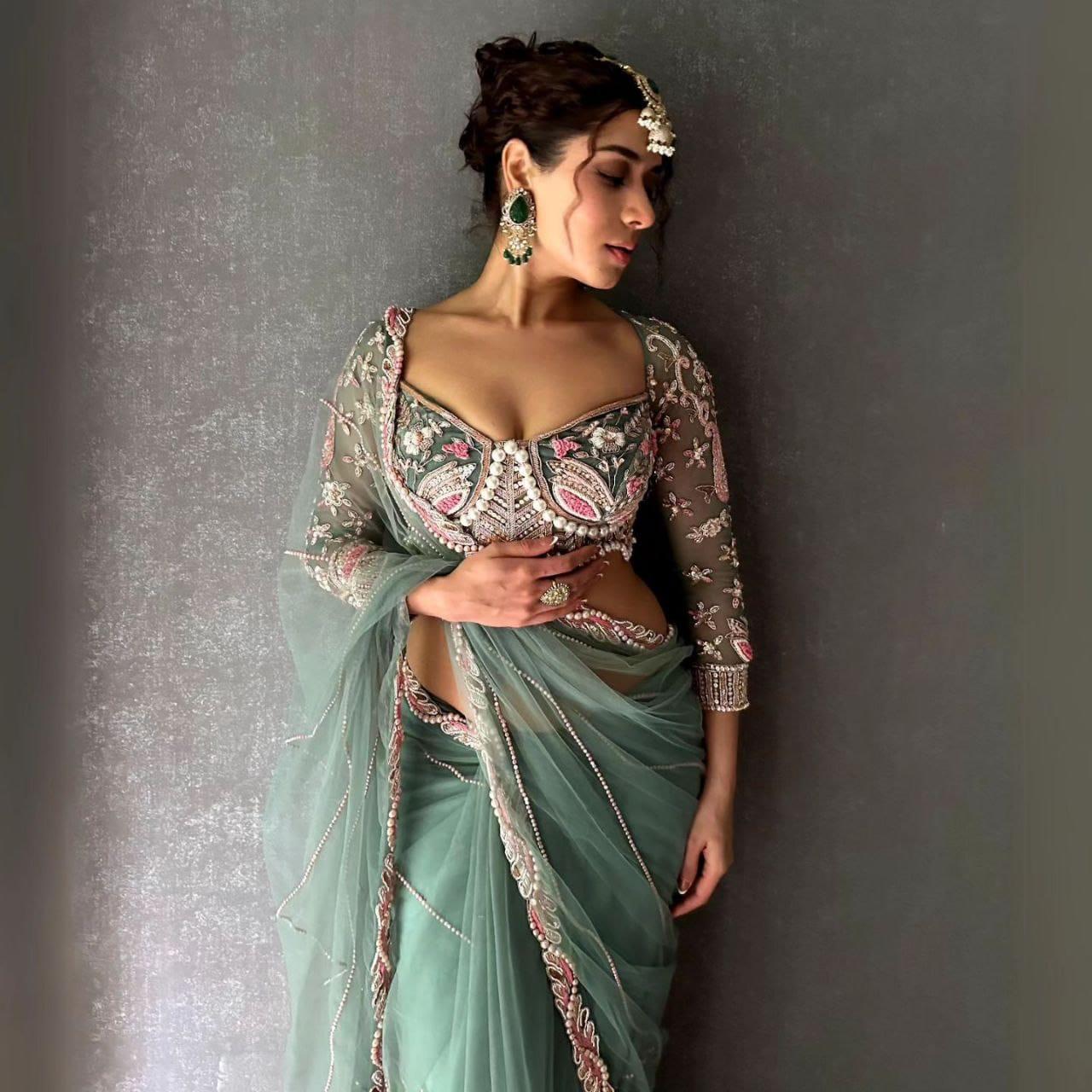 Sequence Dori Embroidery Net Embellished Heavy Diamond Work Lace Border Saree