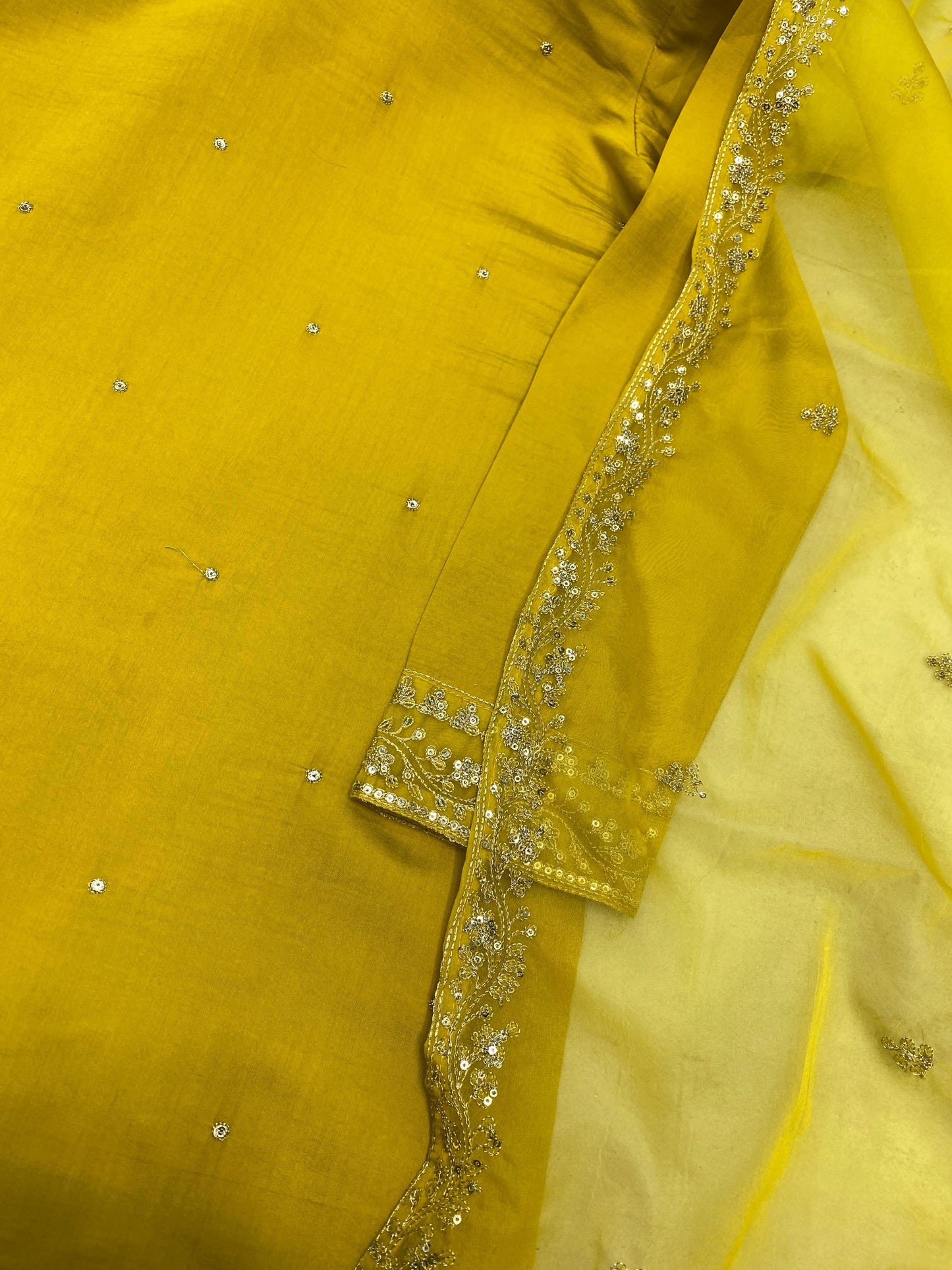 Yellow Roman Silk Embroidery Sequence Salwar Suit
