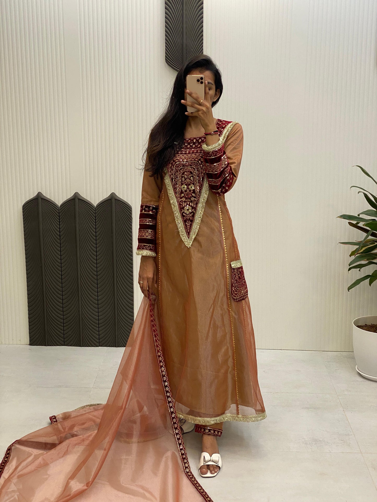Bronze Embroidered Velvet Salwar Suit