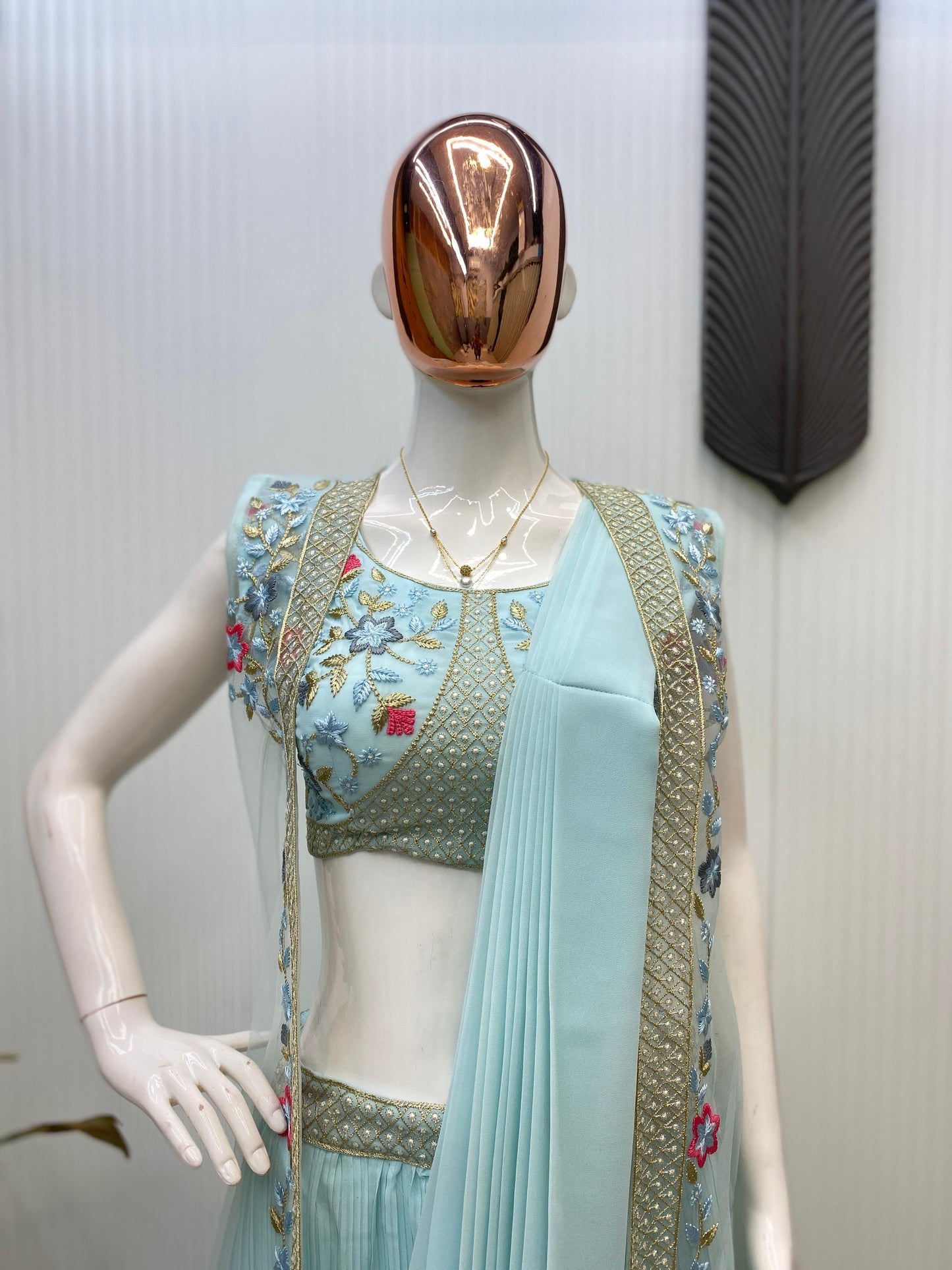 Georgette With Embroidery Western Style Ready To Wear Saree With Jacket