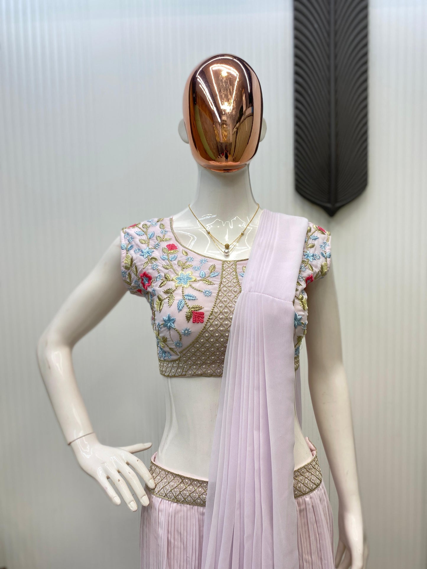 Georgette With Embroidery Western Style Ready To Wear Saree With Jacket