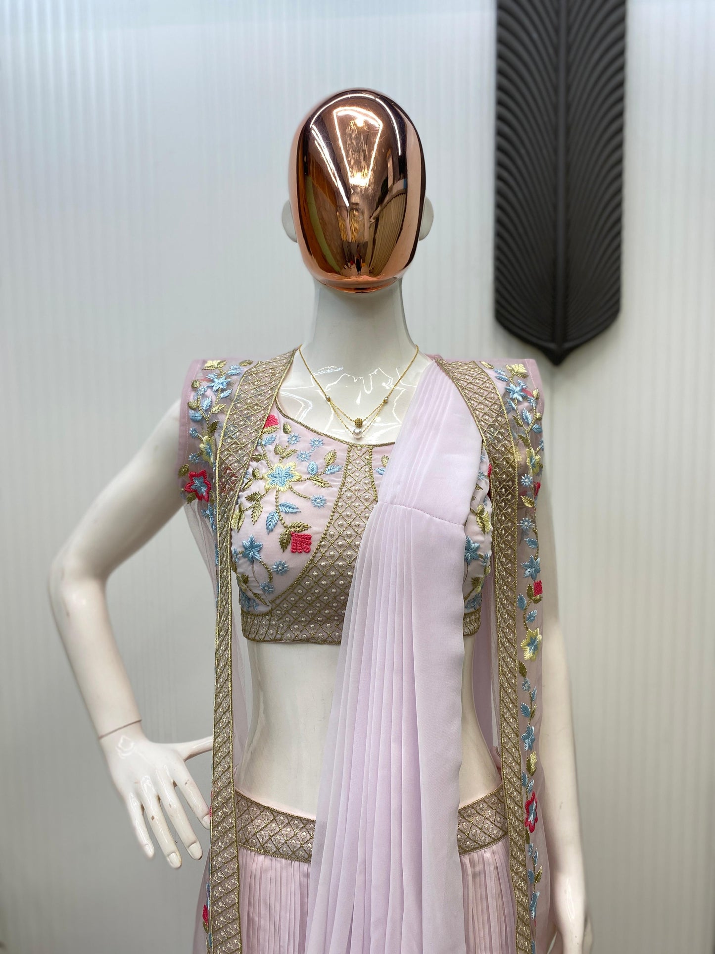 Georgette With Embroidery Western Style Ready To Wear Saree With Jacket