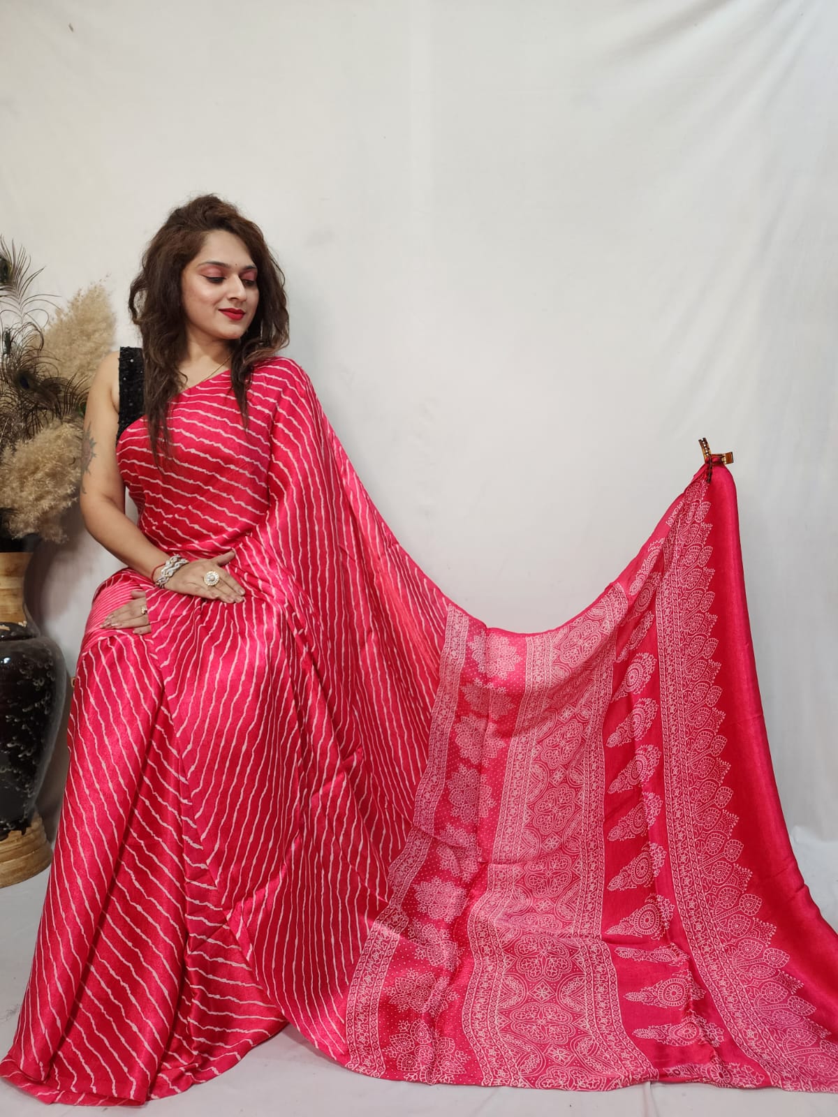 Modal Mashroo Silk Ajrakh Saree