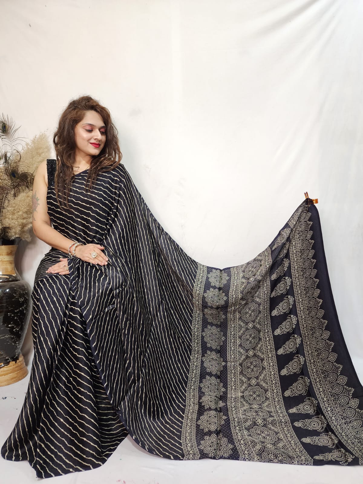 Modal Mashroo Silk Ajrakh Saree