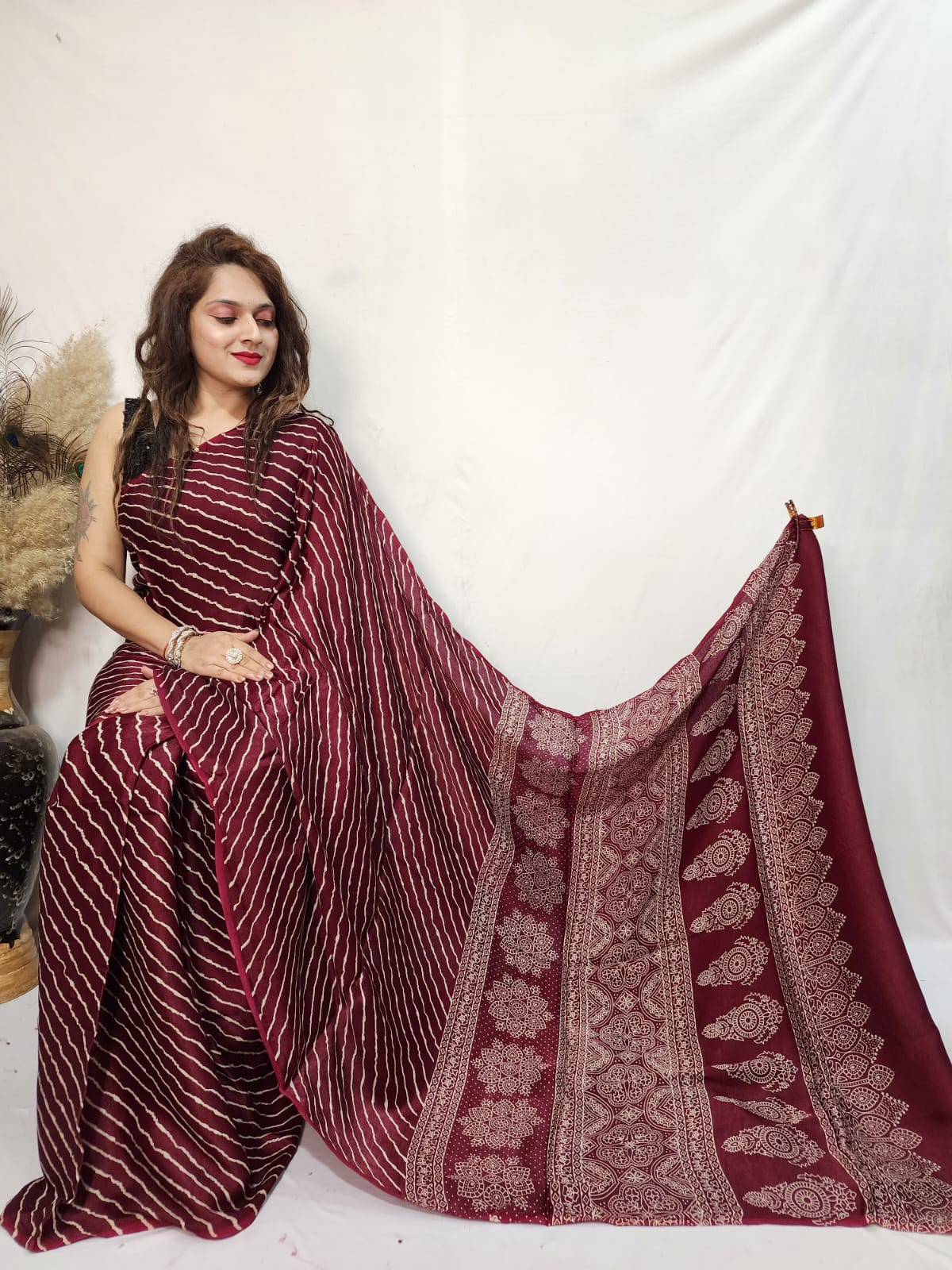 Modal Mashroo Silk Ajrakh Saree