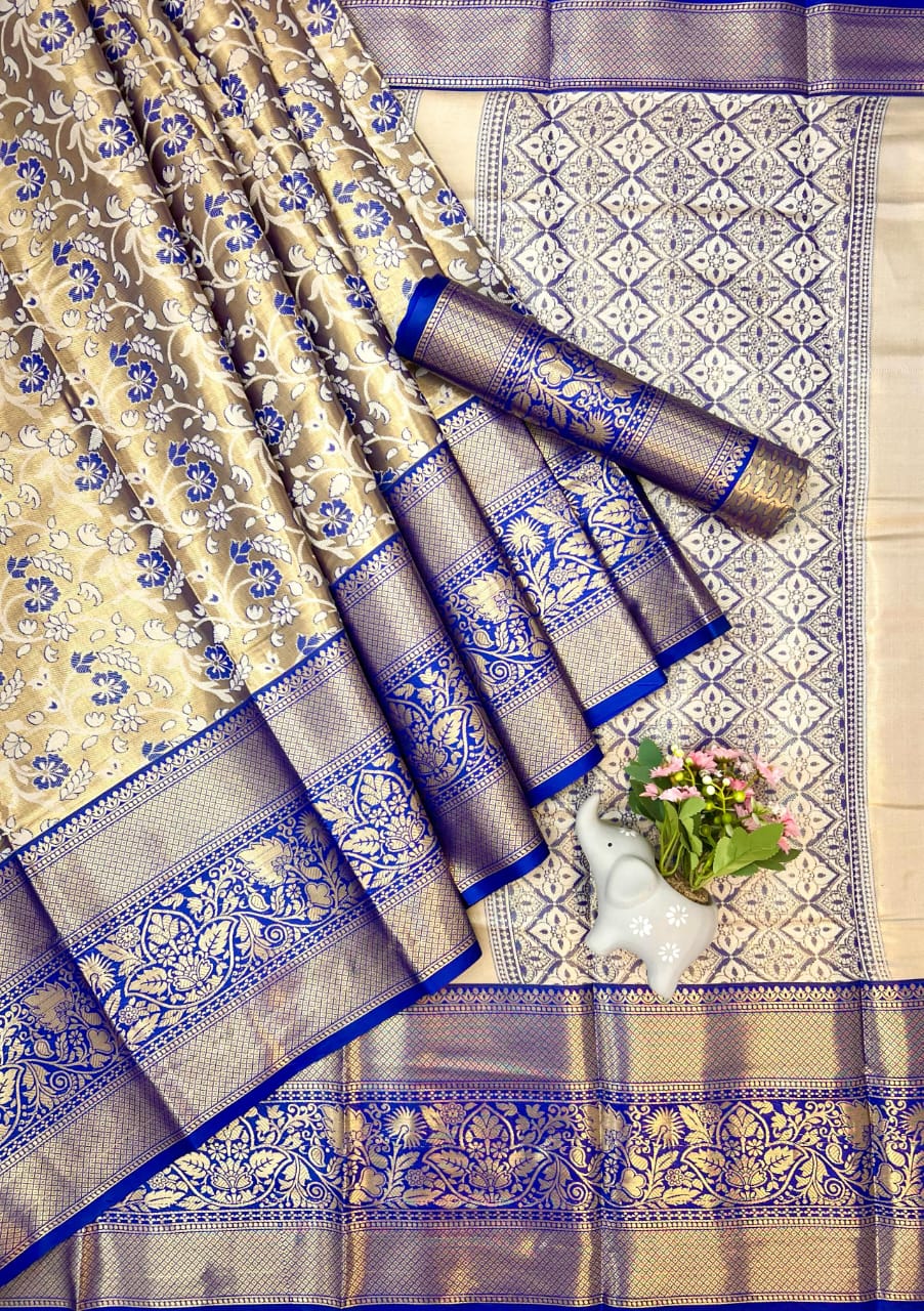 Kanjivaram Silk With Heavy Mina Weaving Saree with Contrast Weaving Brocket Blouse