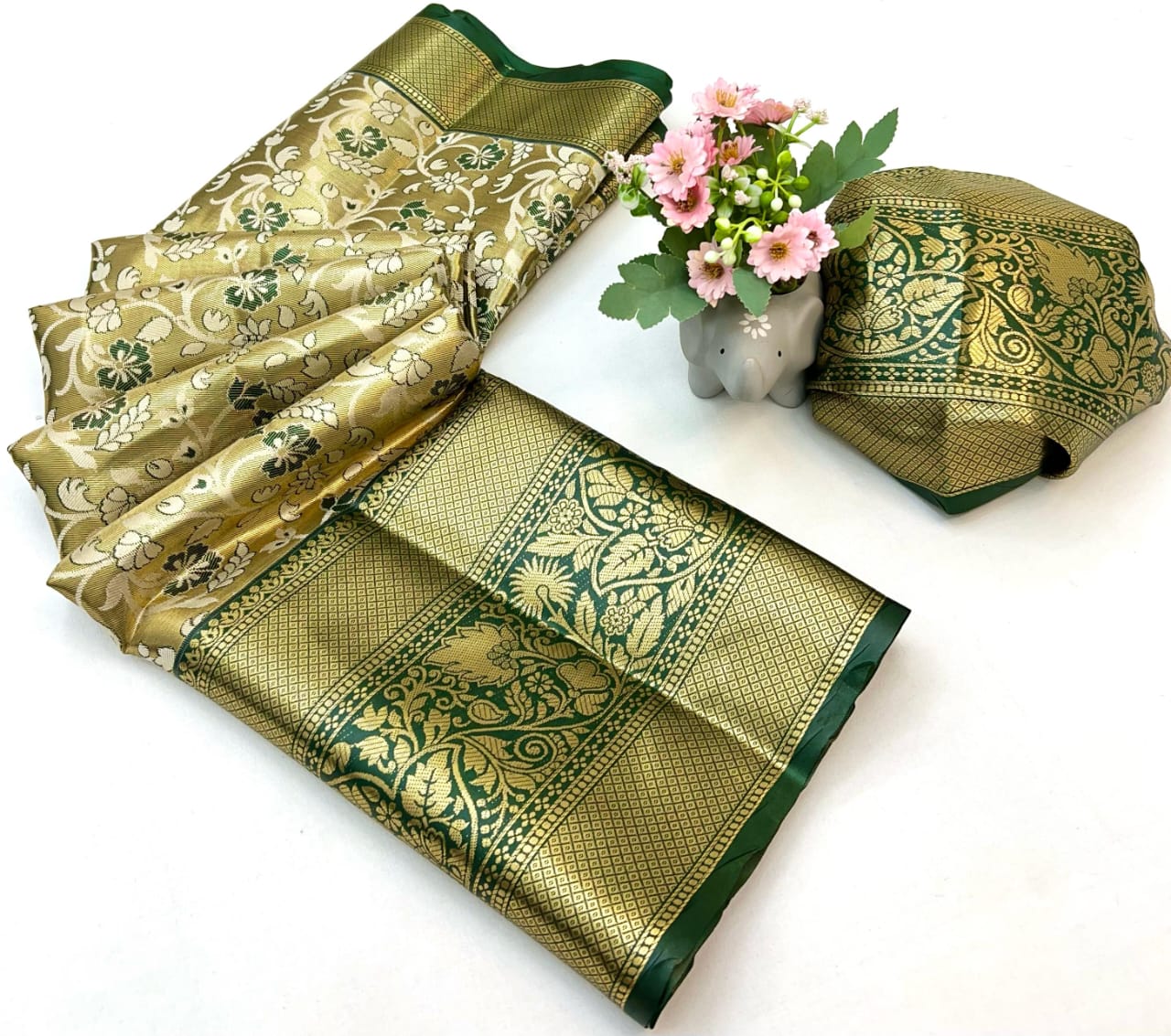 Kanjivaram Silk With Heavy Mina Weaving Saree with Contrast Weaving Brocket Blouse