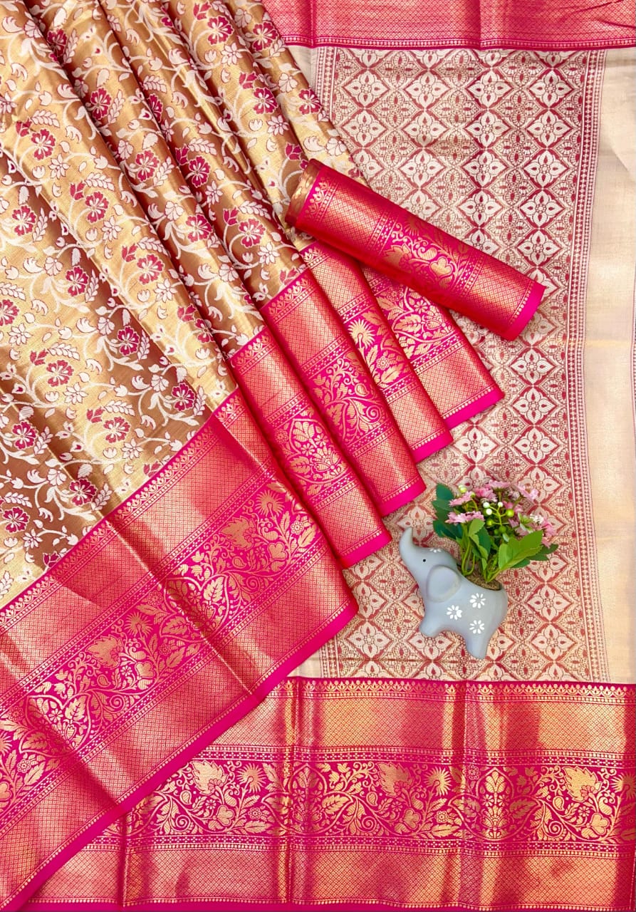 Kanjivaram Silk With Heavy Mina Weaving Saree with Contrast Weaving Brocket Blouse