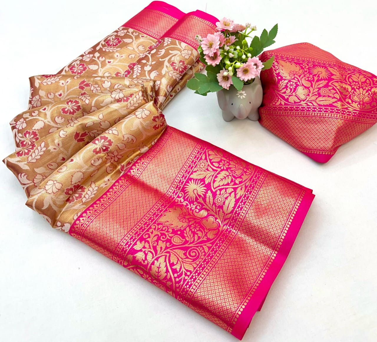 Kanjivaram Silk With Heavy Mina Weaving Saree with Contrast Weaving Brocket Blouse