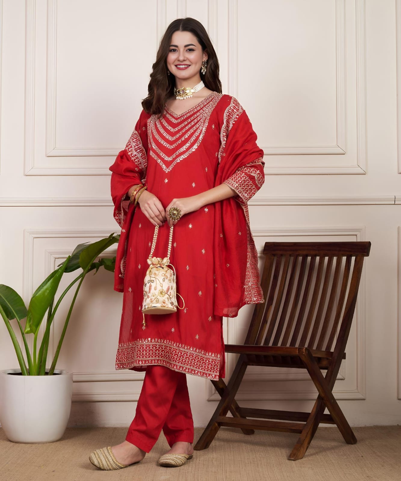 Beautiful Designer Party Wear Chanderi Silk Suit