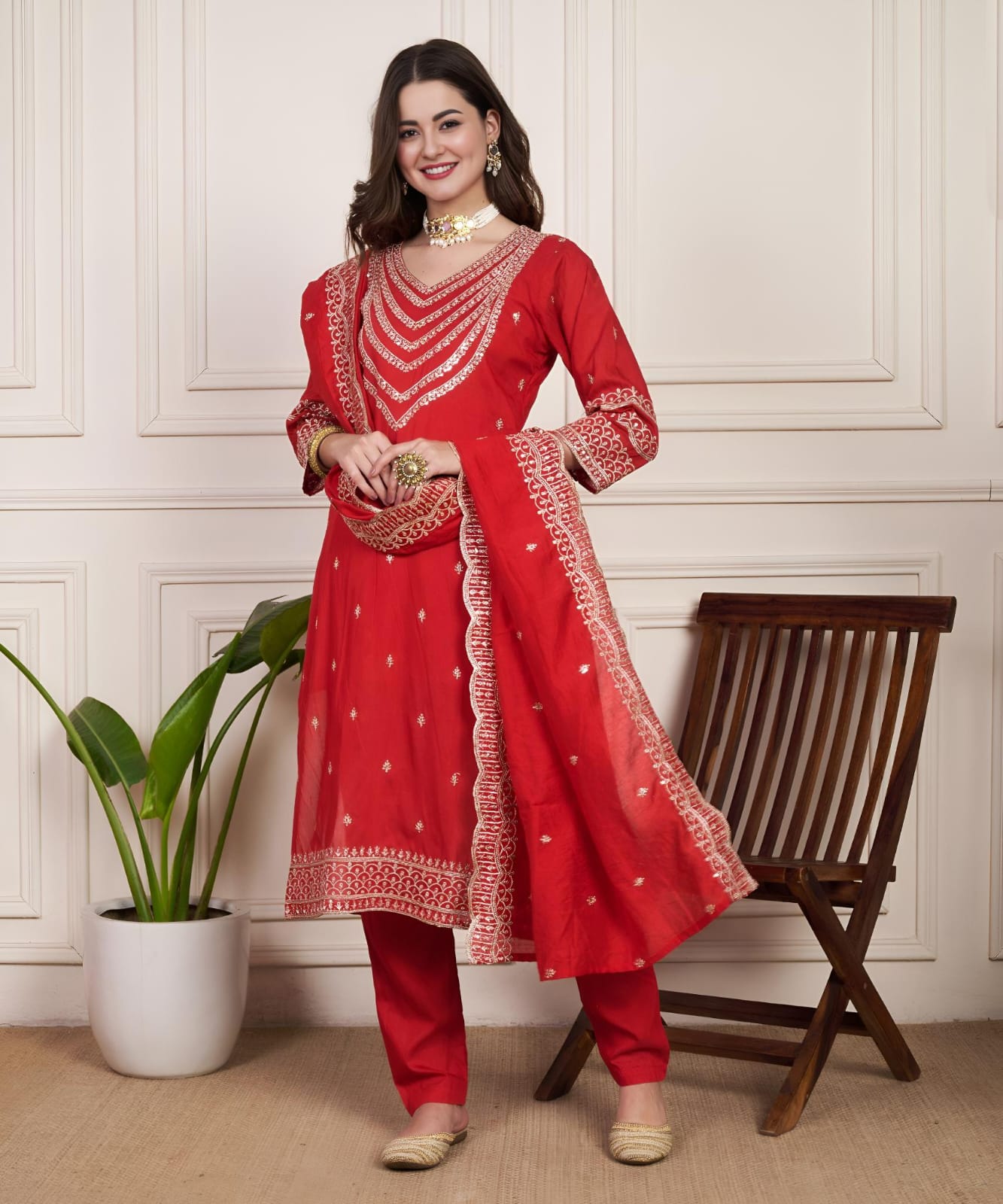 Beautiful Designer Party Wear Chanderi Silk Suit