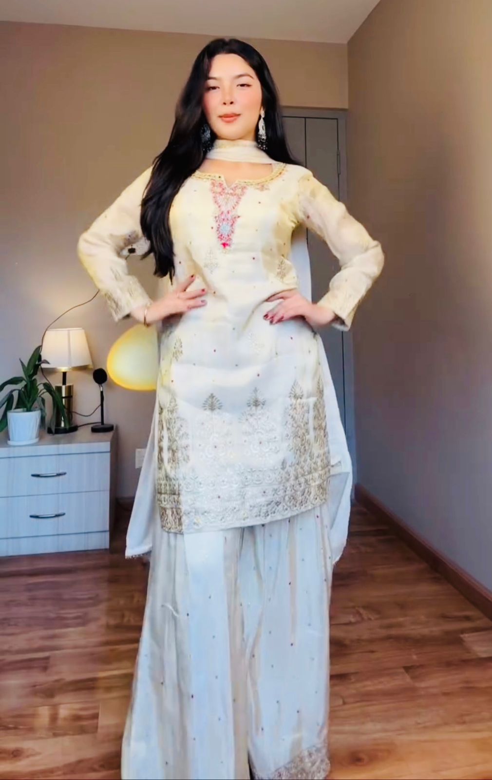 Chinon Silk With Embroidered and Sequin Palazzo Suit
