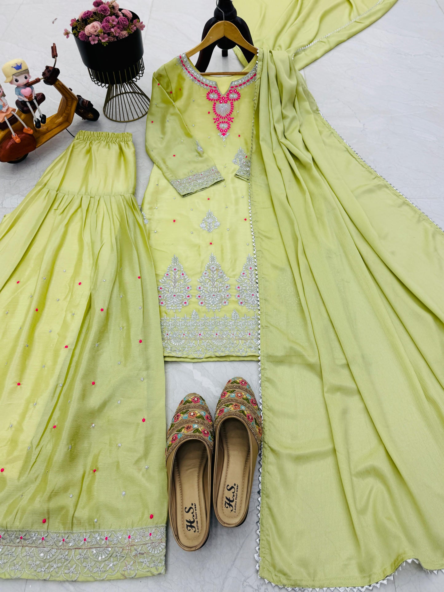 Chinon Silk With Embroidered and Sequin Palazzo Suit