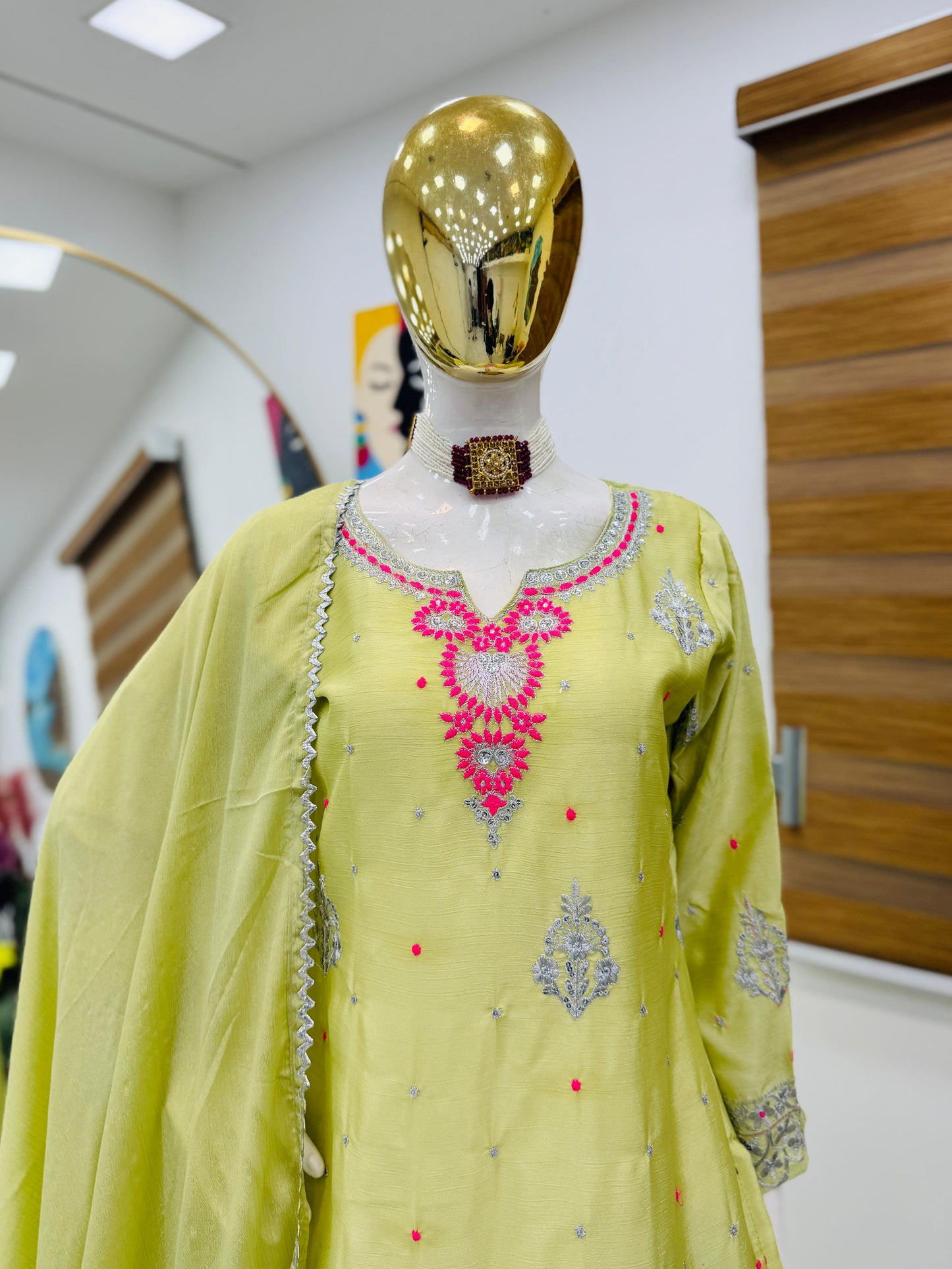 Chinon Silk With Embroidered and Sequin Palazzo Suit