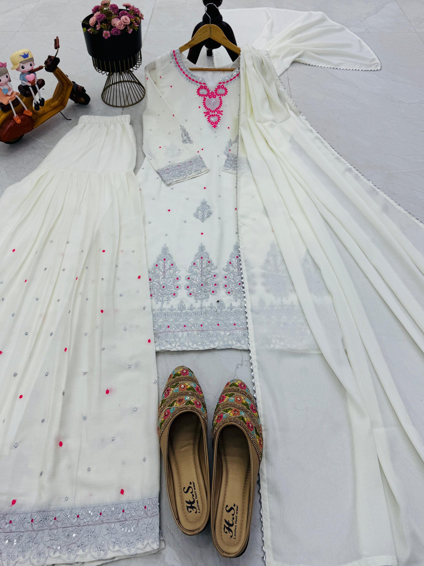 Chinon Silk With Embroidered and Sequin Palazzo Suit