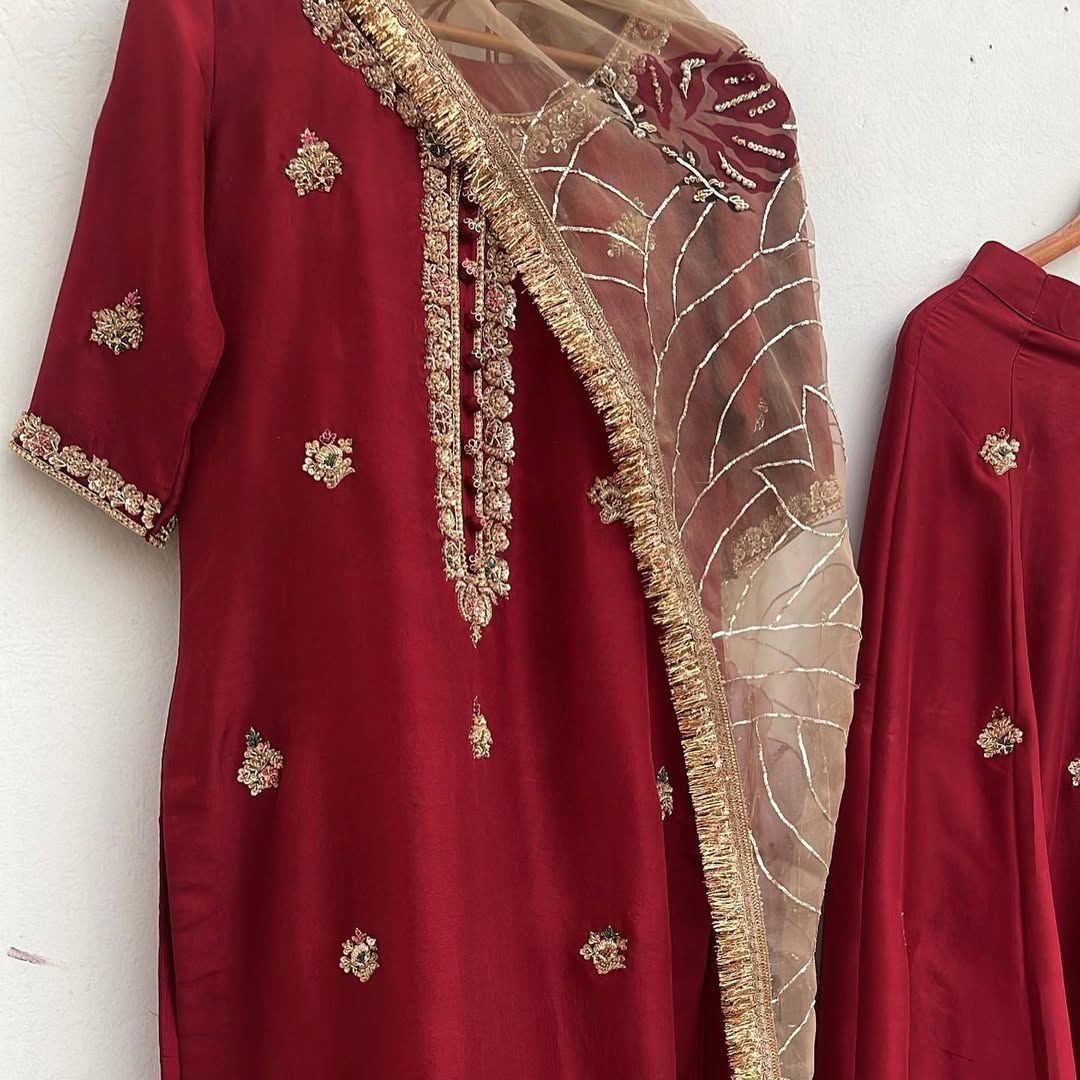 Designer Embroidery Work Palazzo Suit
