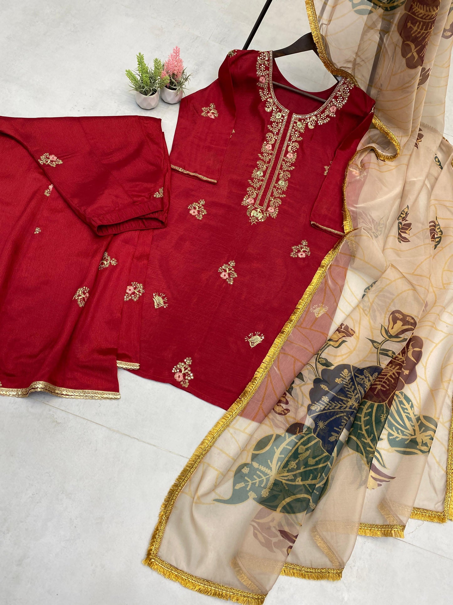 Designer Embroidery Work Palazzo Suit
