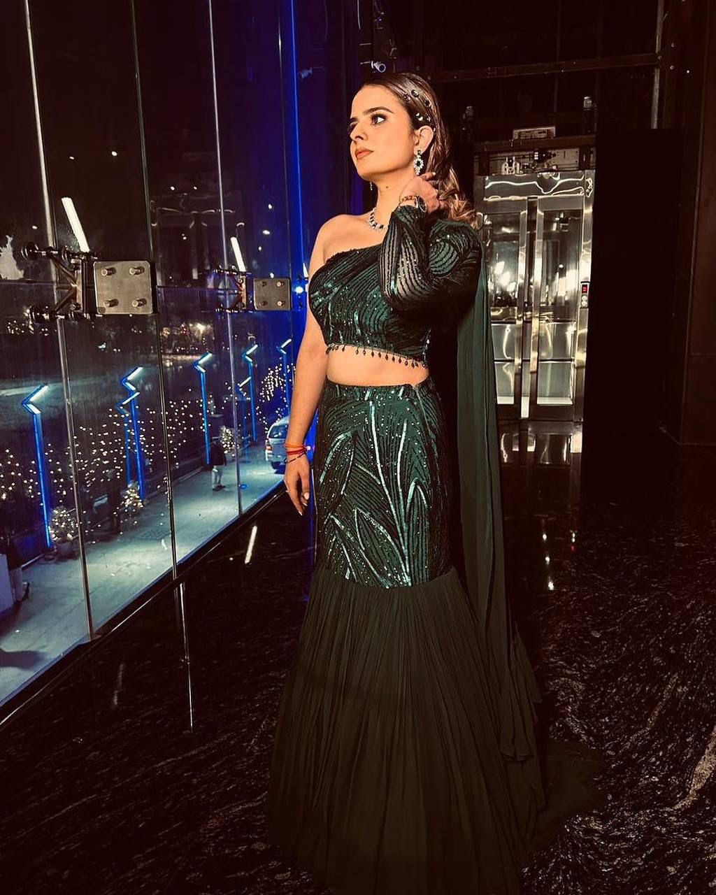Beautiful Ruffle Lehenga Choli Set in Faux Georgette with Sequin Embroidery Work