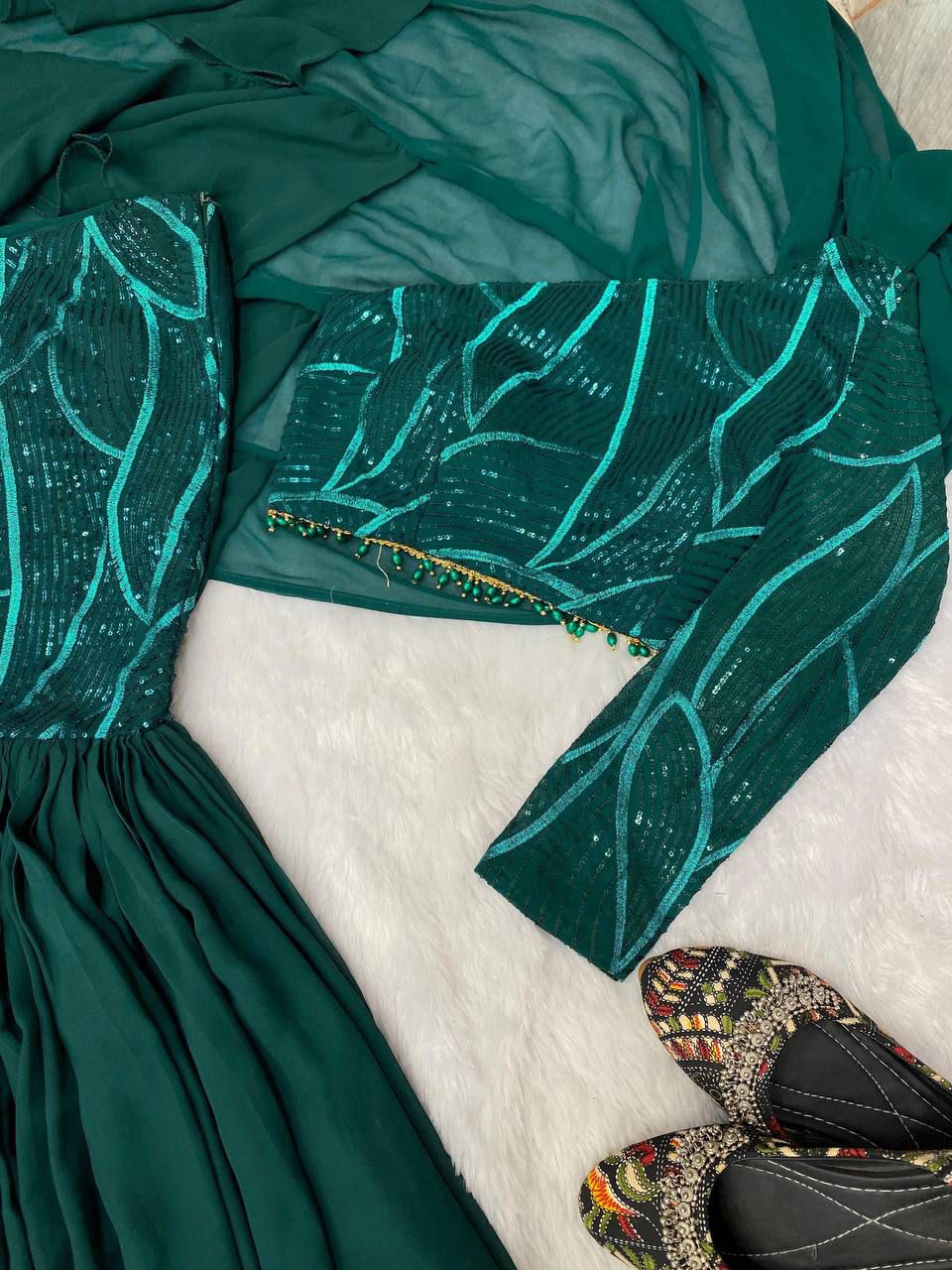 Beautiful Ruffle Lehenga Choli Set in Faux Georgette with Sequin Embroidery Work
