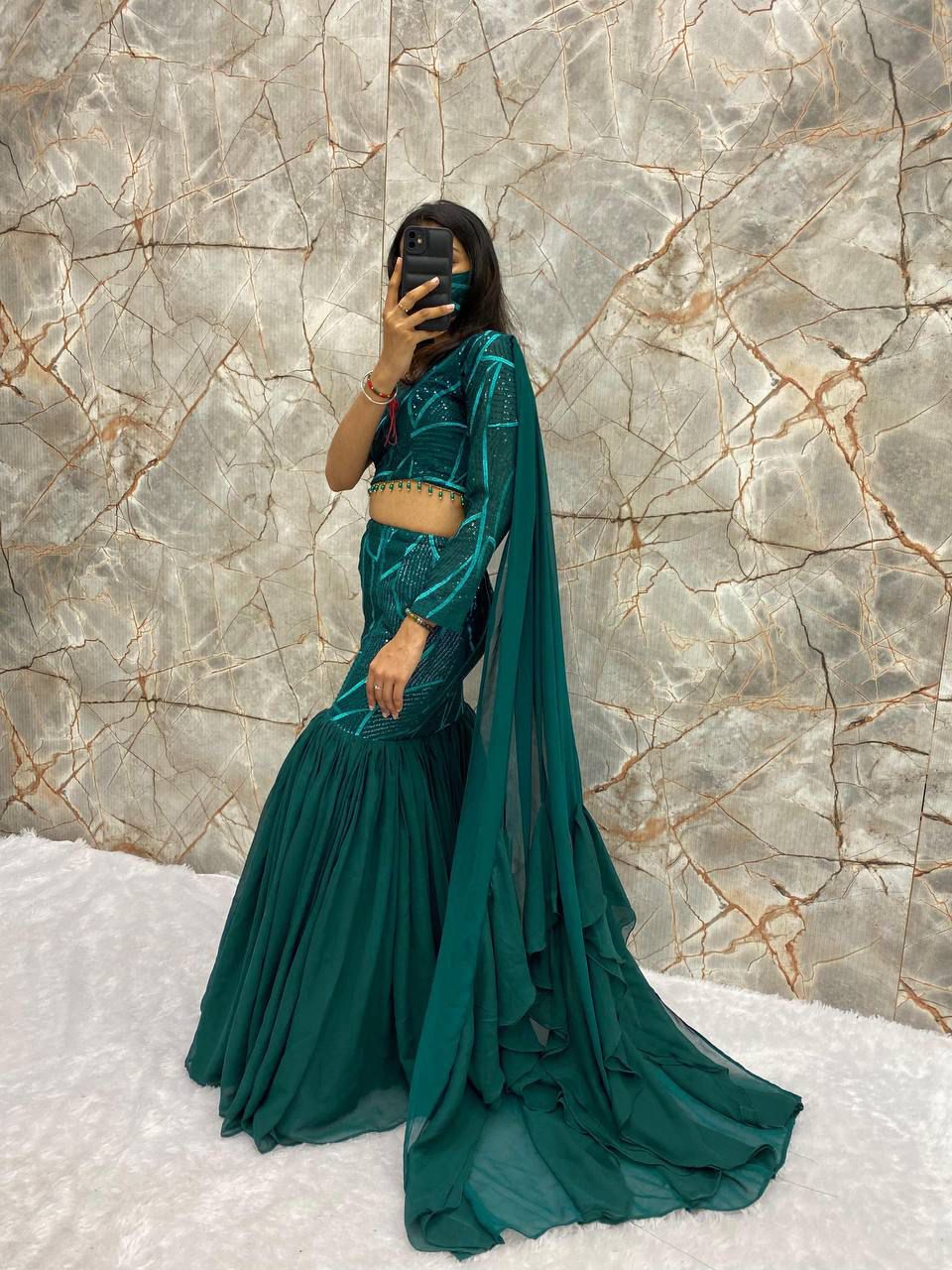 Beautiful Ruffle Lehenga Choli Set in Faux Georgette with Sequin Embroidery Work